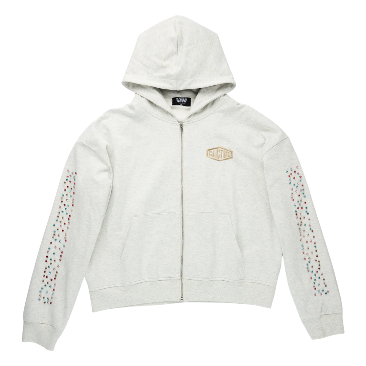 Crystal Cactus Zip Hoodie - Grey