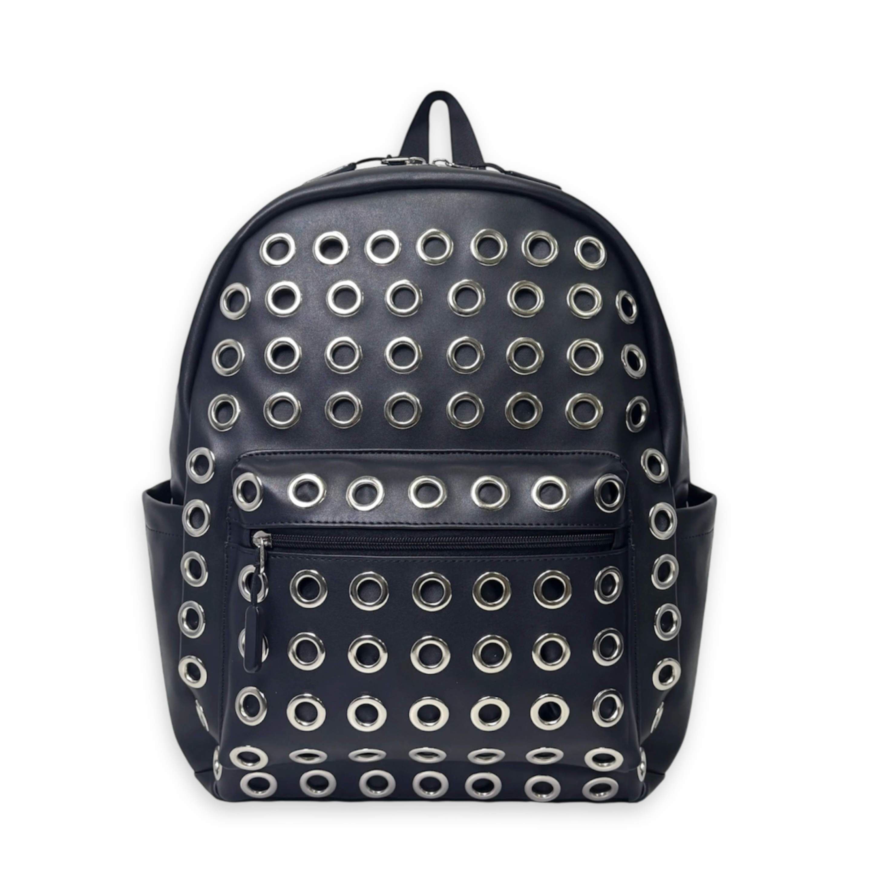 black leather studded backpack GROMMET (BLACK) – Lowheads Bar Length_ 20