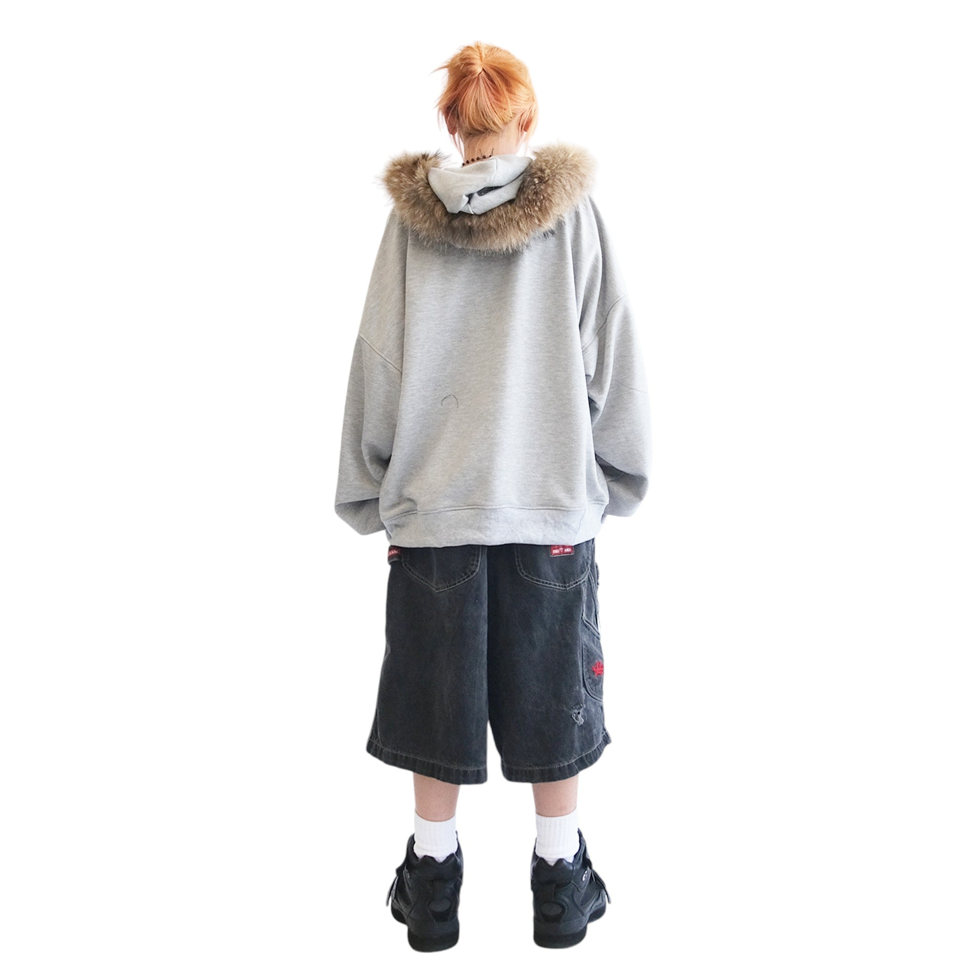FUR HOODIE, HEATHER GRAY/BROWN