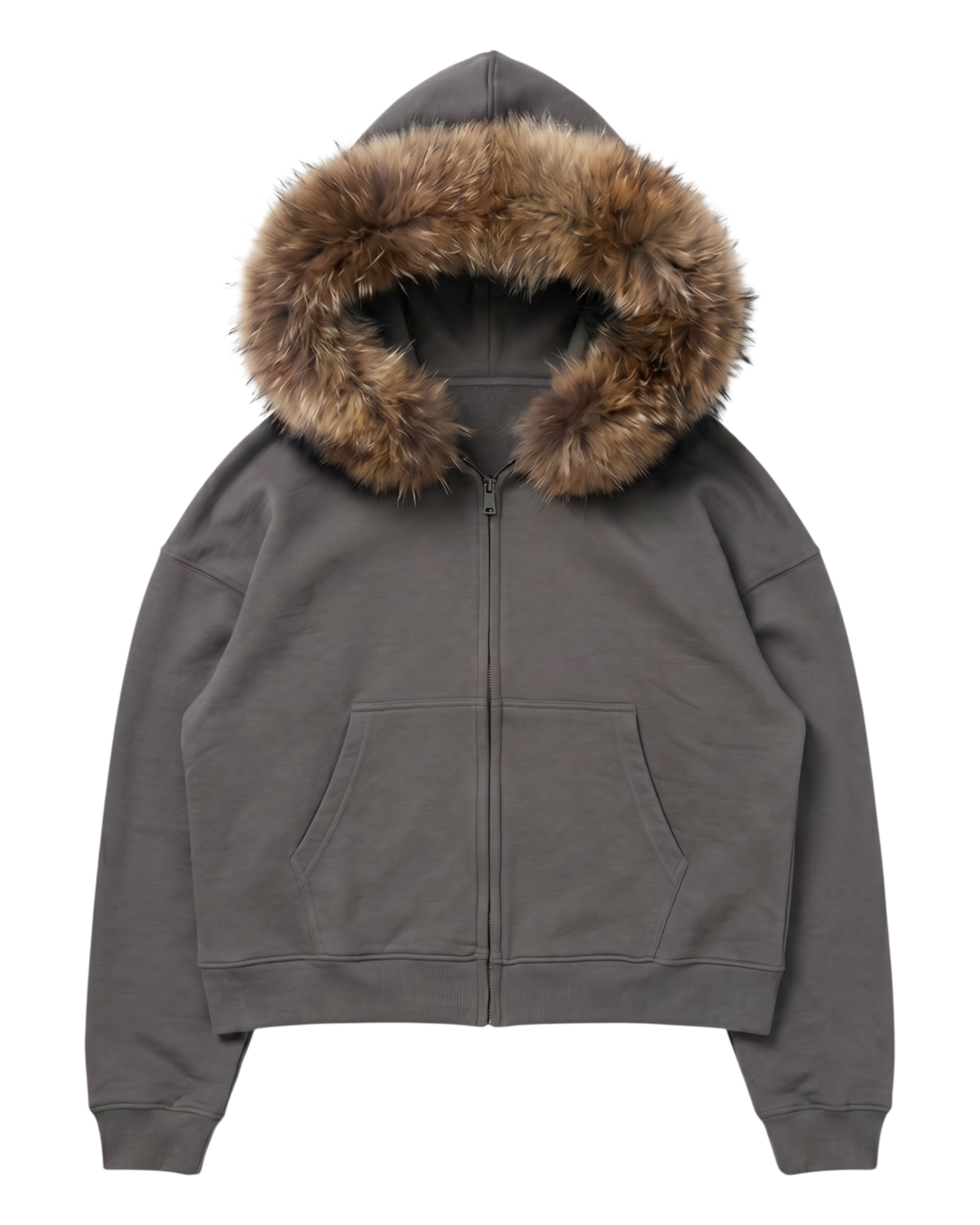 FUR HOODIE, CHARCOAL/BROWN – Lowheads
