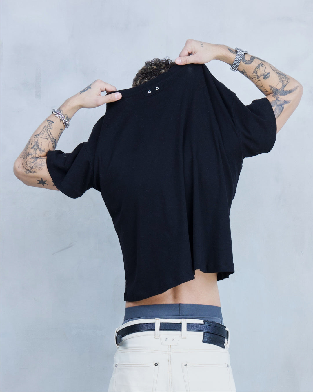 FRAME 0.2 'BLACK' COTTON RIBBING T-SHIRT