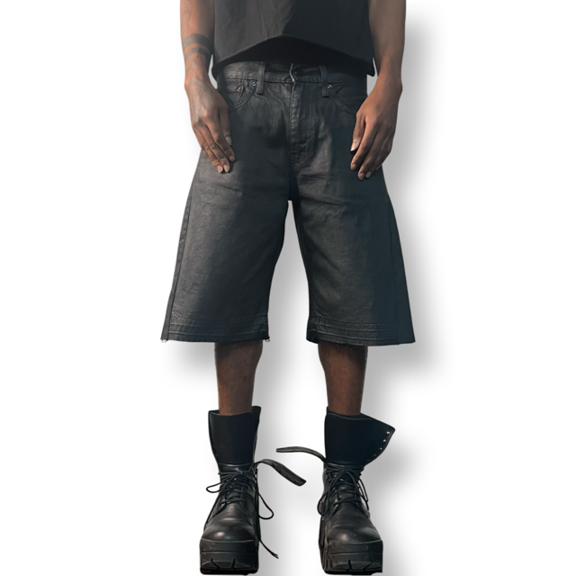 パンツ NO MASS PROD WAXED DENIM BAGGY SHORTS Wide-leg Wax Shorts – Lowheads