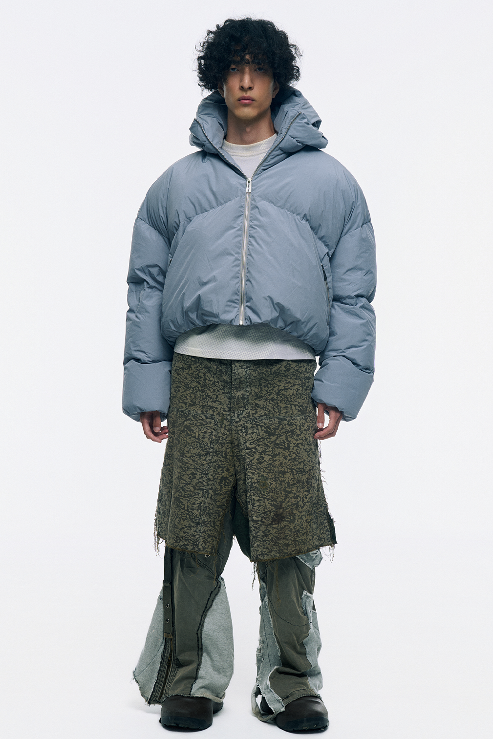 CROPPED DOUBLE NECK BUBBLE (GRAY)