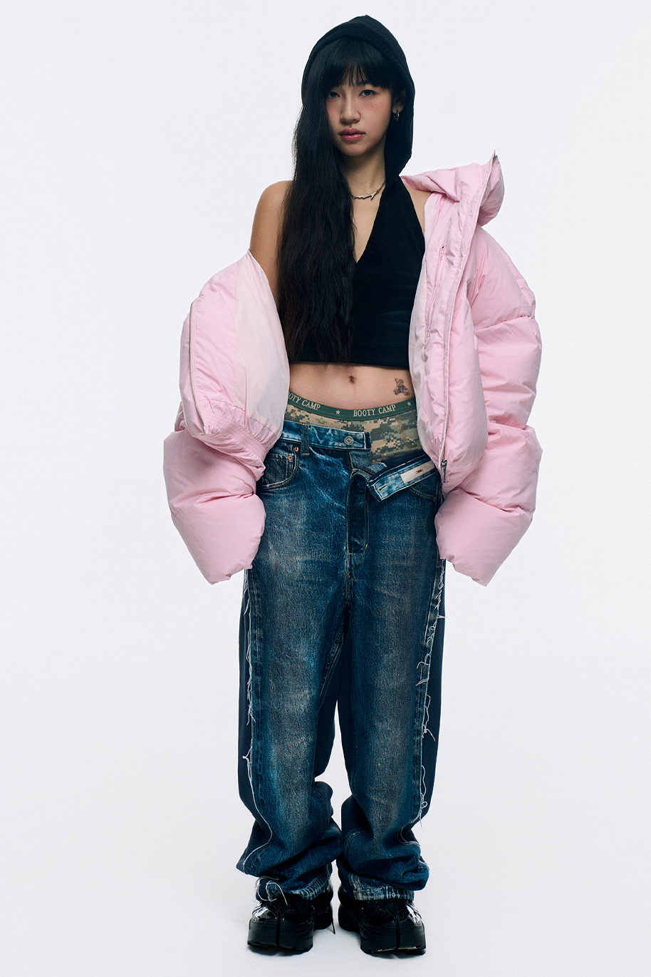 CROPPED DOUBLE NECK BUBBLE (PINK)