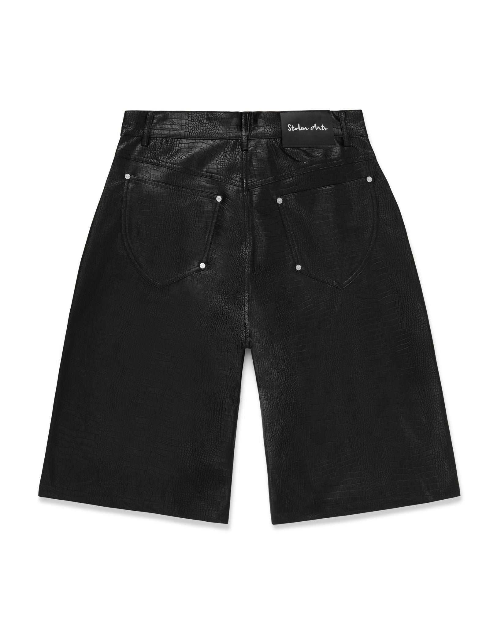 Black Croc Leather Shorts