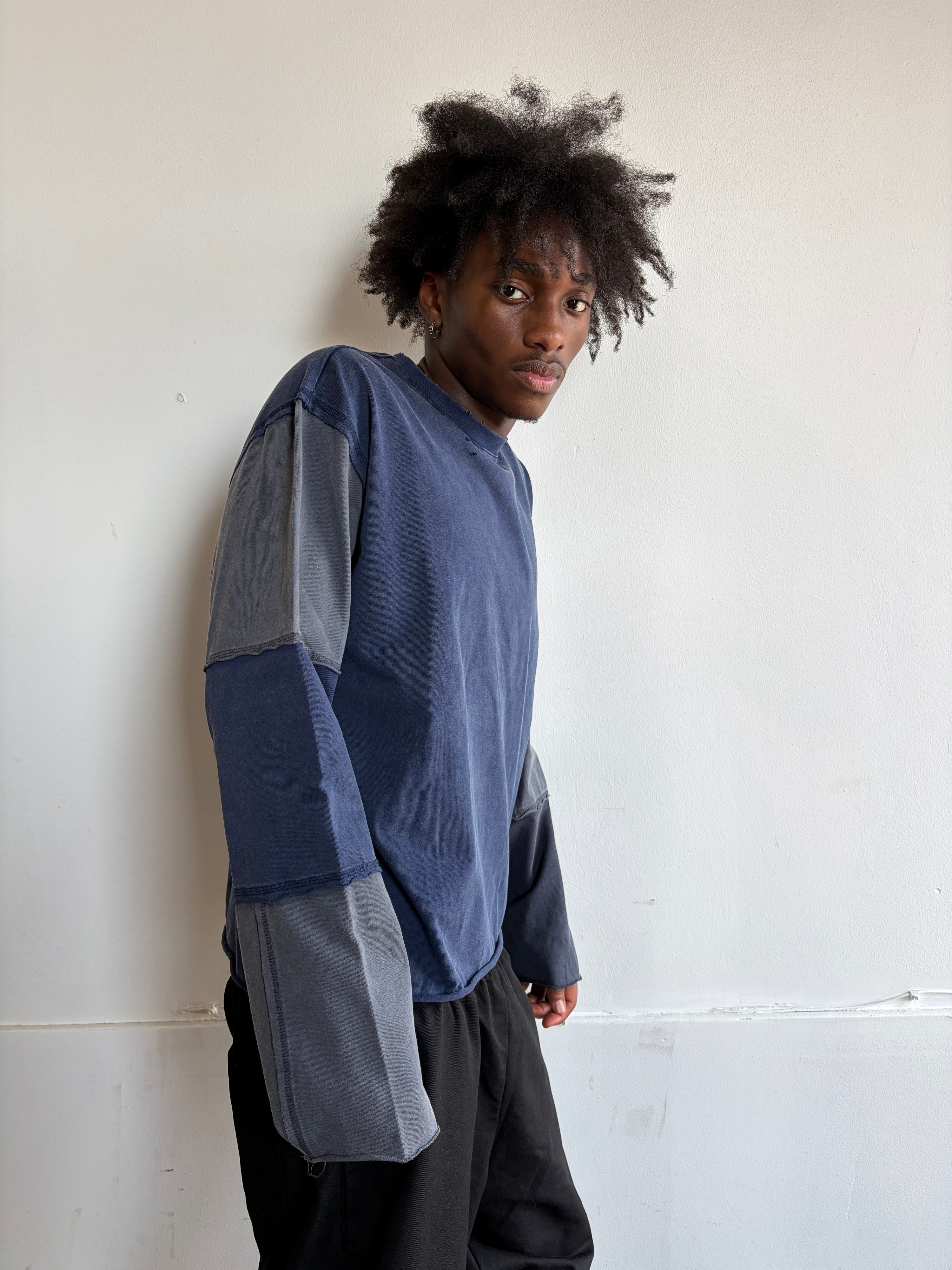 DISTRESSED PATCHWORK LONGSLEEVE - INDIGO
