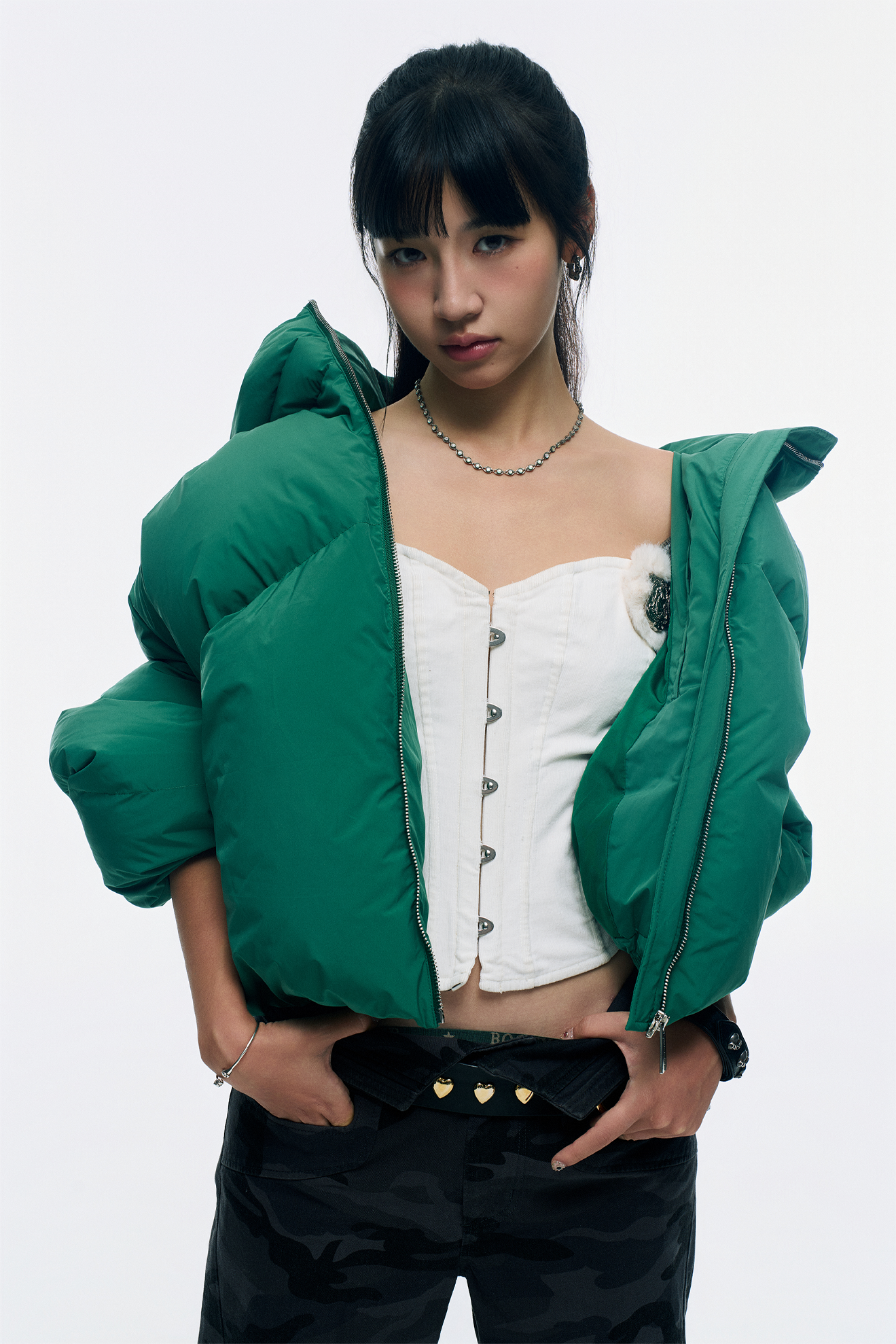 CROPPED DOUBLE NECK BUBBLE (GREEN)