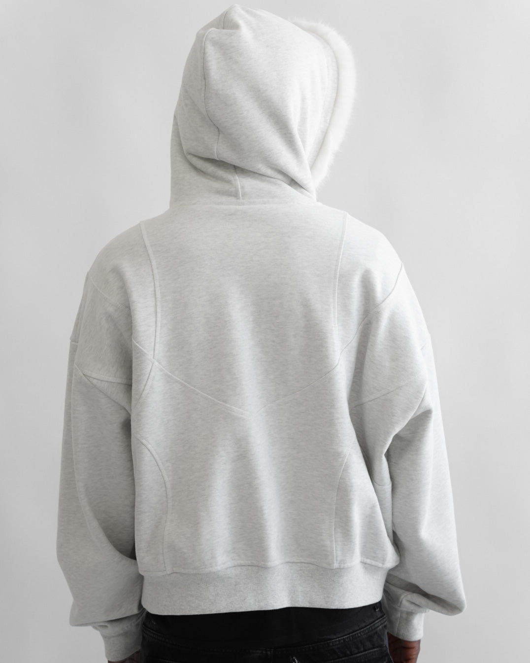 "Surrender" Fur Zip Hoodie (Light Gray)