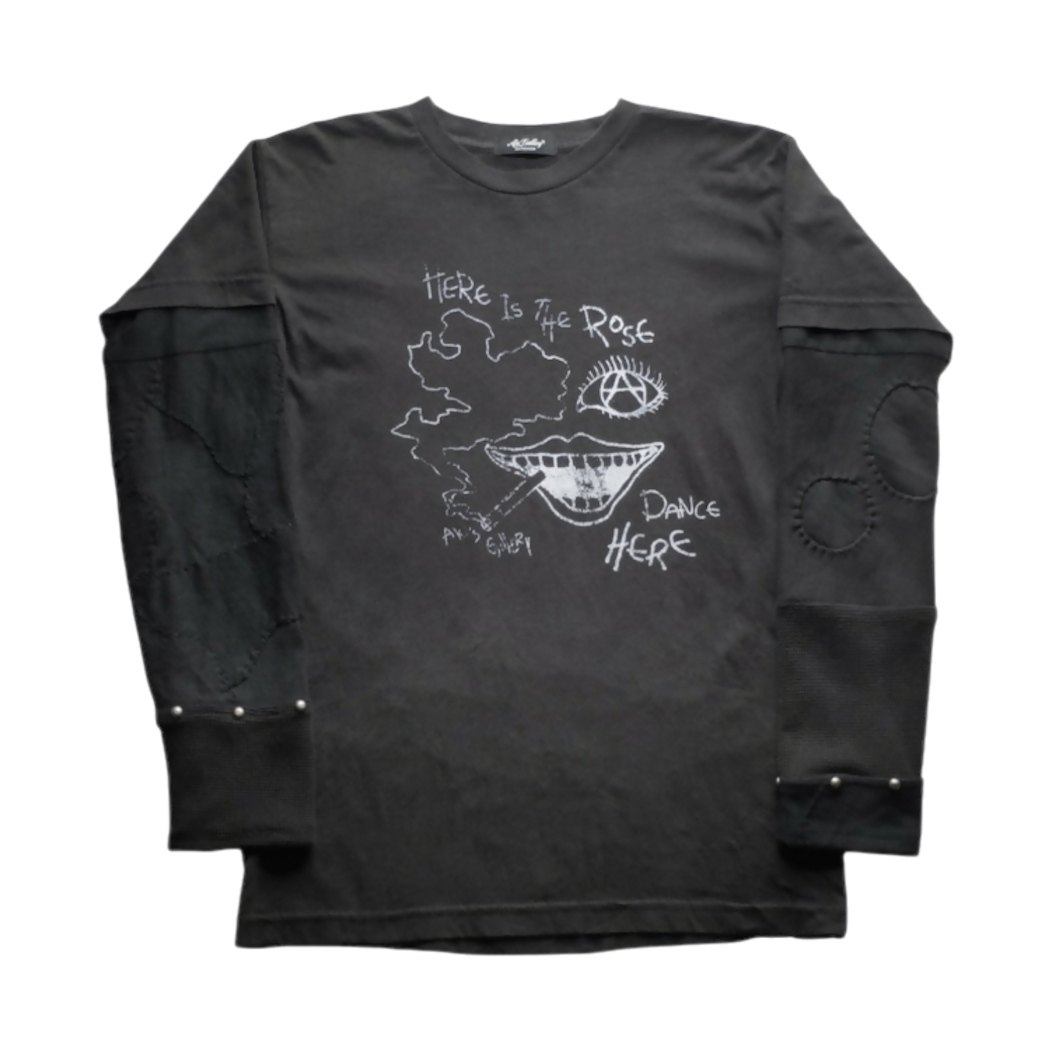 "Dance Here" Reconstructed Layered Long-Sleeve T-Shirt (Black)