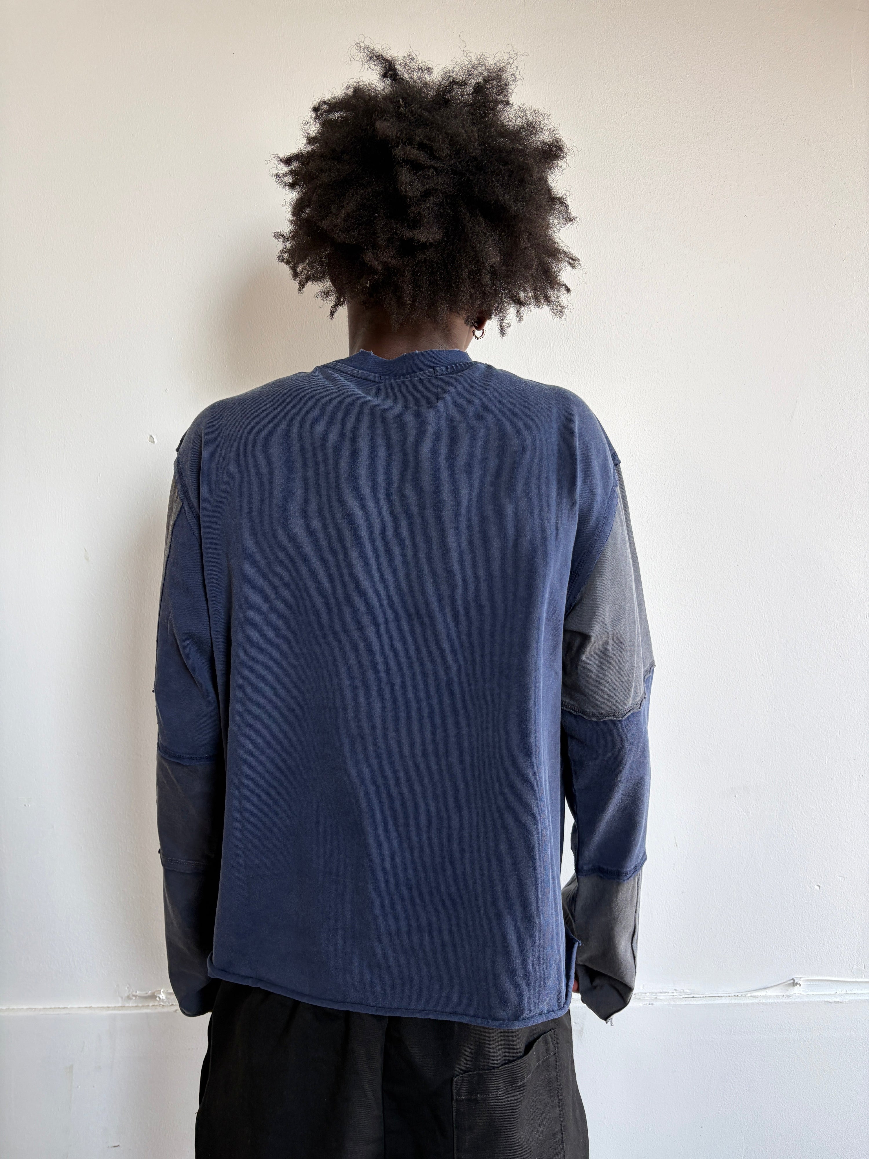 DISTRESSED PATCHWORK LONGSLEEVE - INDIGO