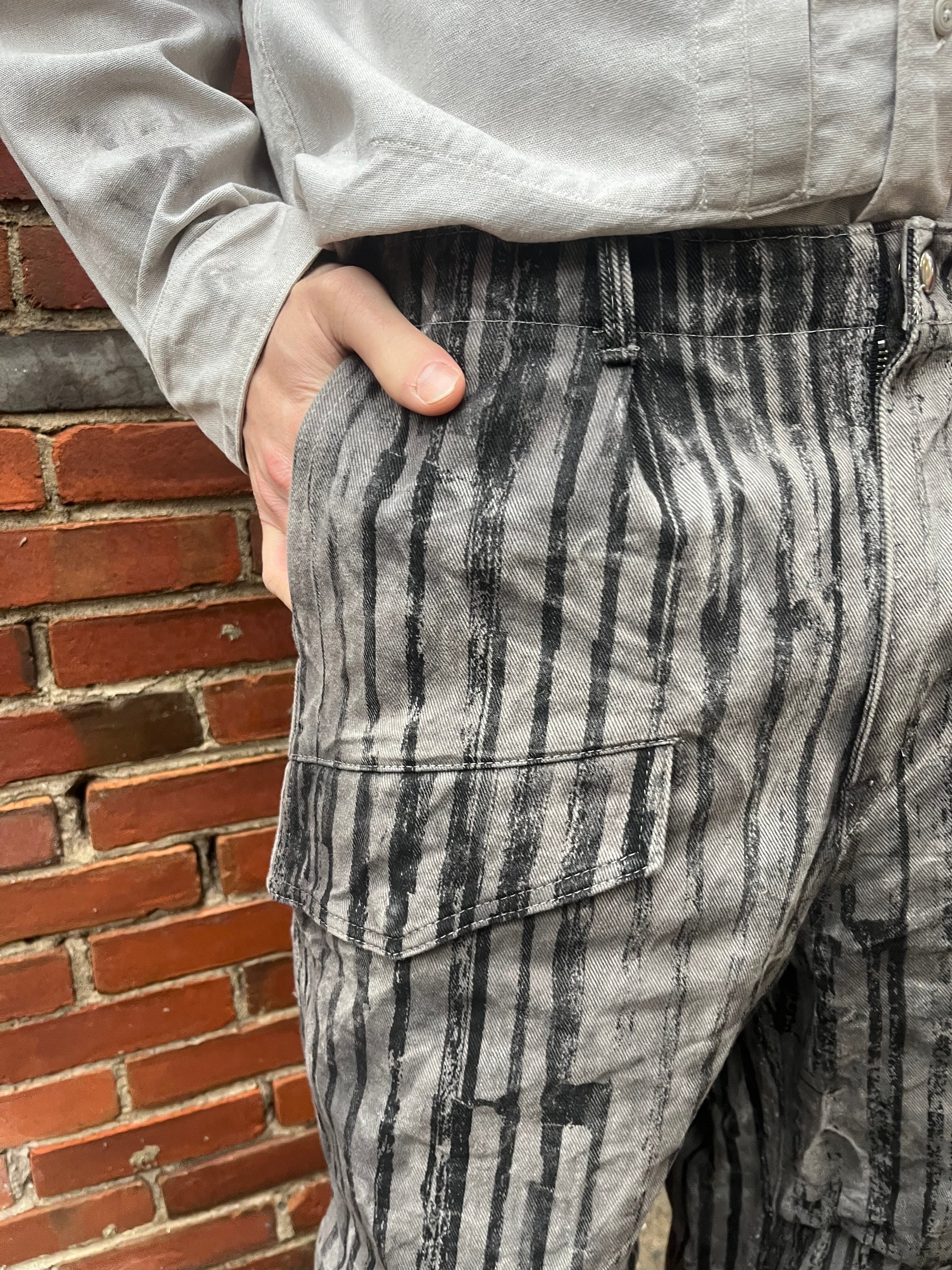 Utility Thwocket Pants - Acorn + Rust Dyed Stripe Denim