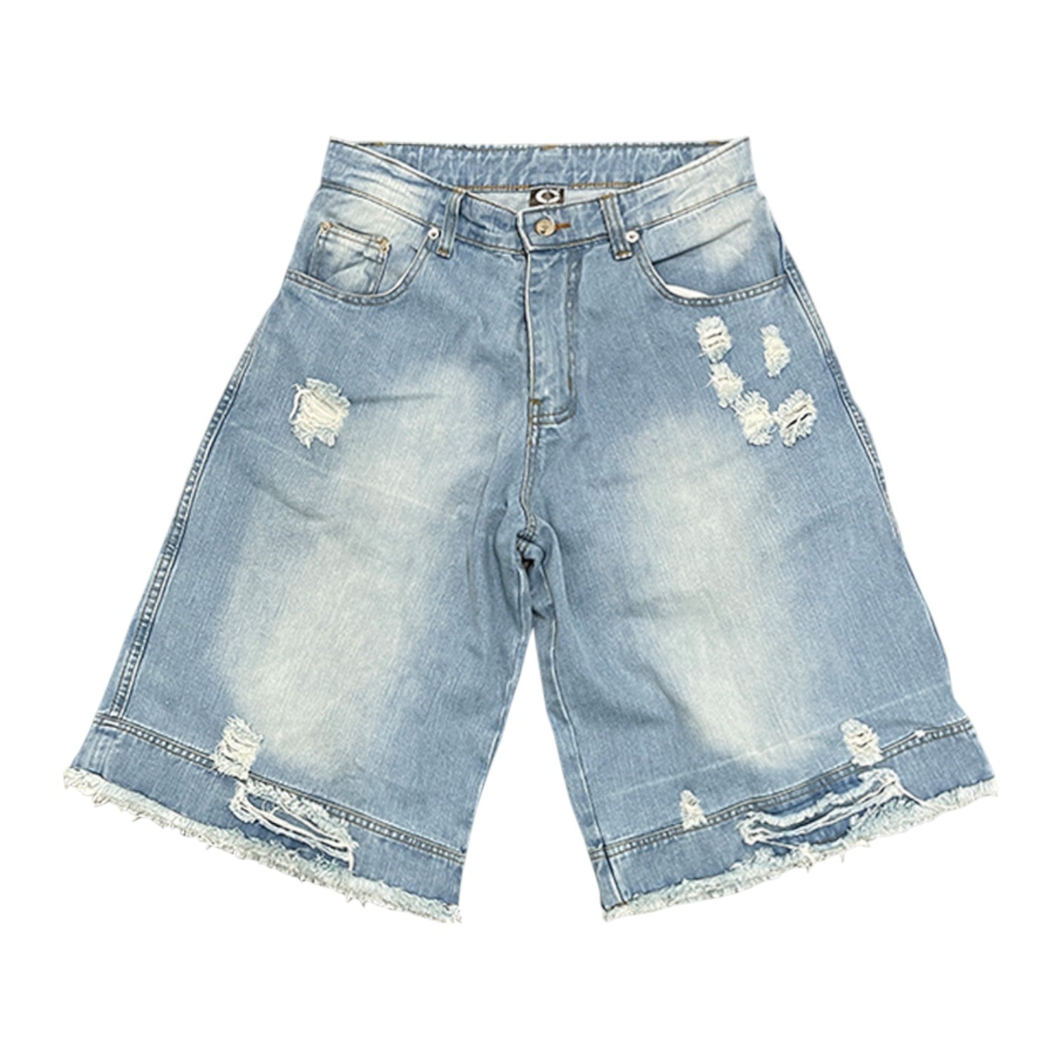 DISTRESSED DENIM JORTS