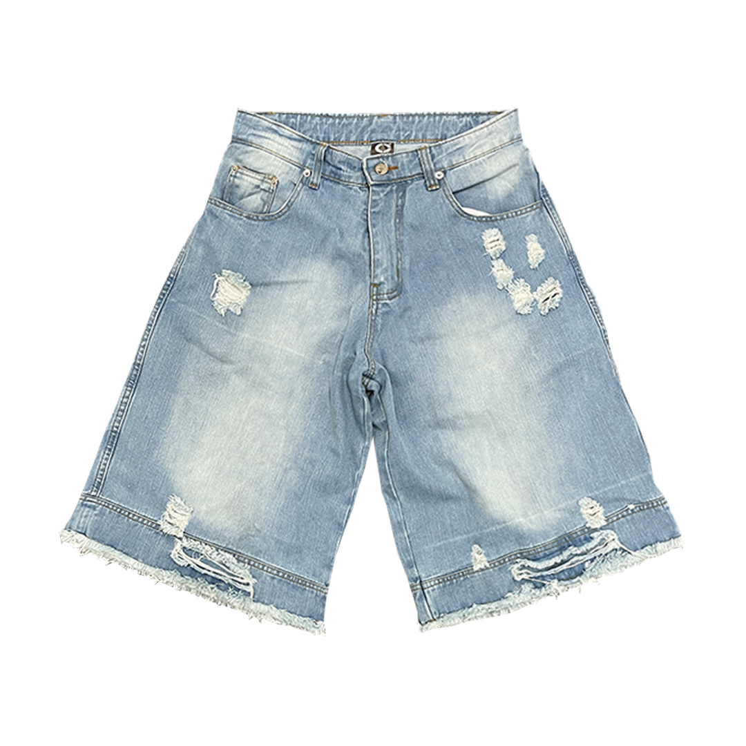 DISTRESSED DENIM JORTS