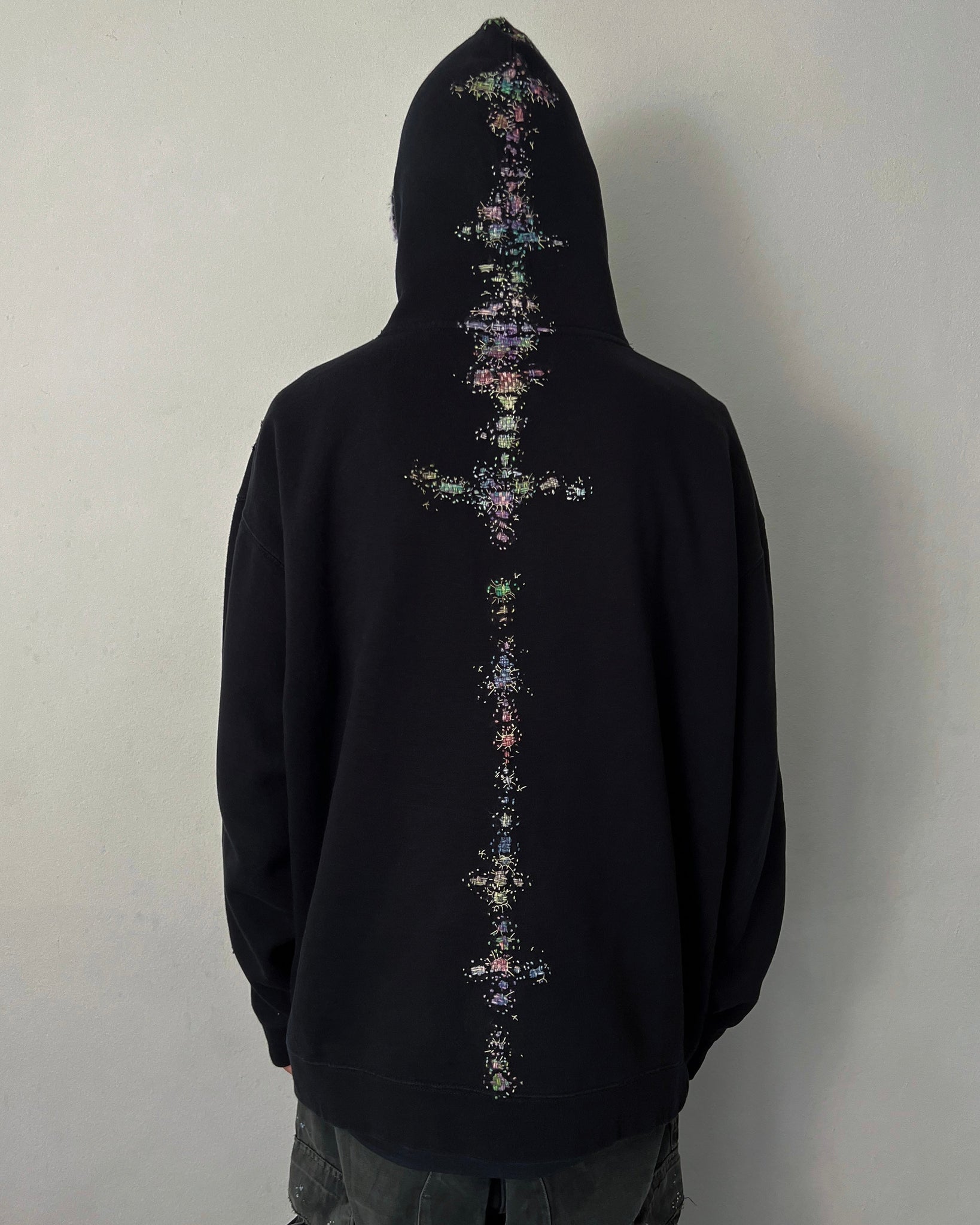 """Embroidered Black Hoodie