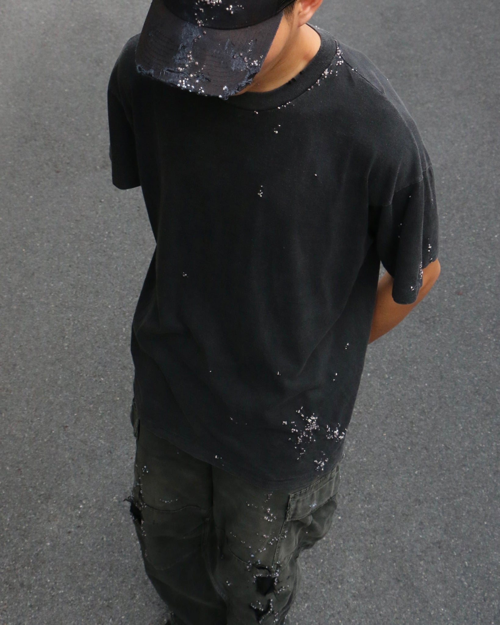 ""Embroidered "Dot" Black Faded tshirt