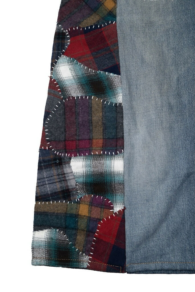 Patchwork Wool Side-Seam Denim Shorts