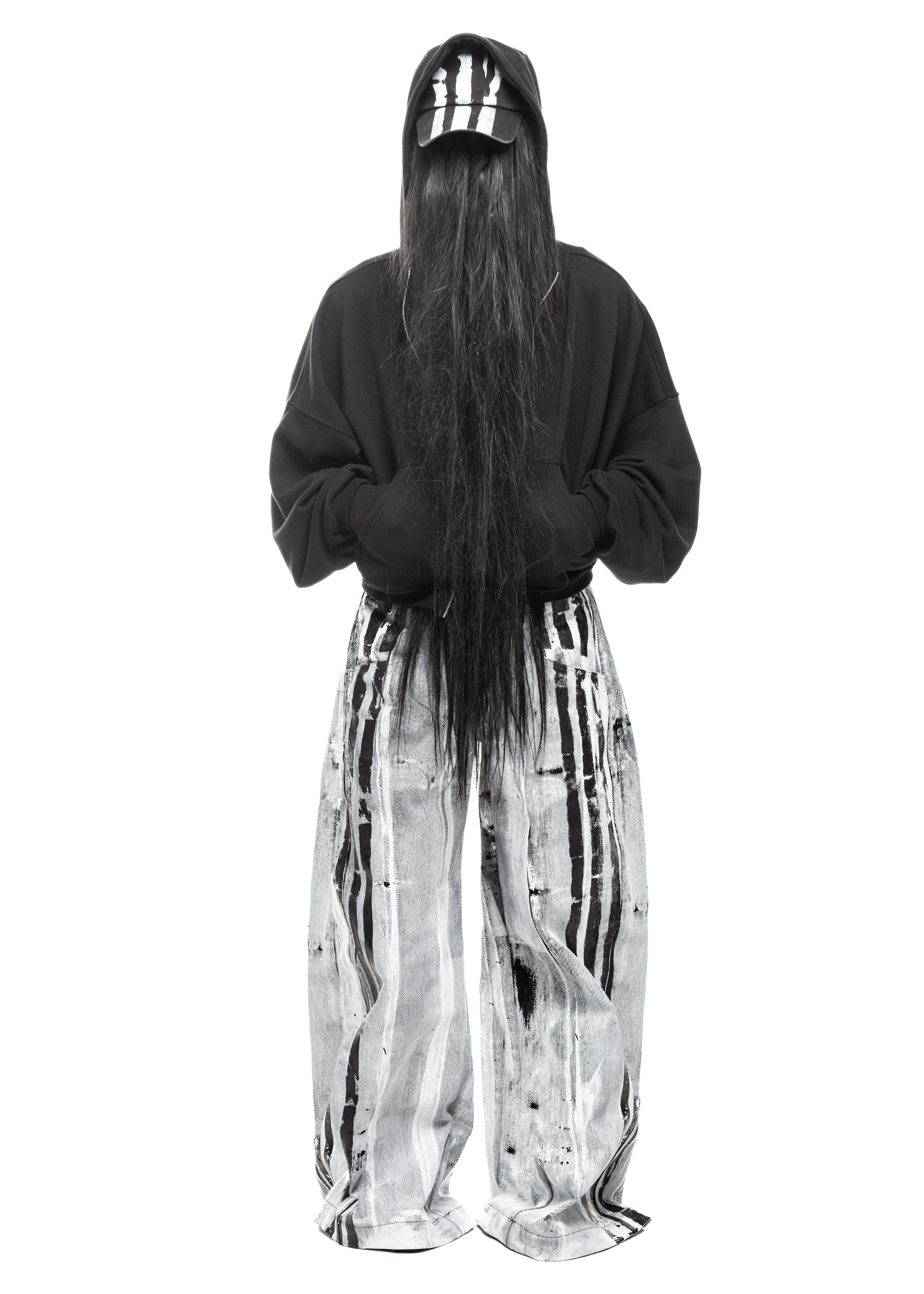 STRIPES WAXED WHITE JEANS