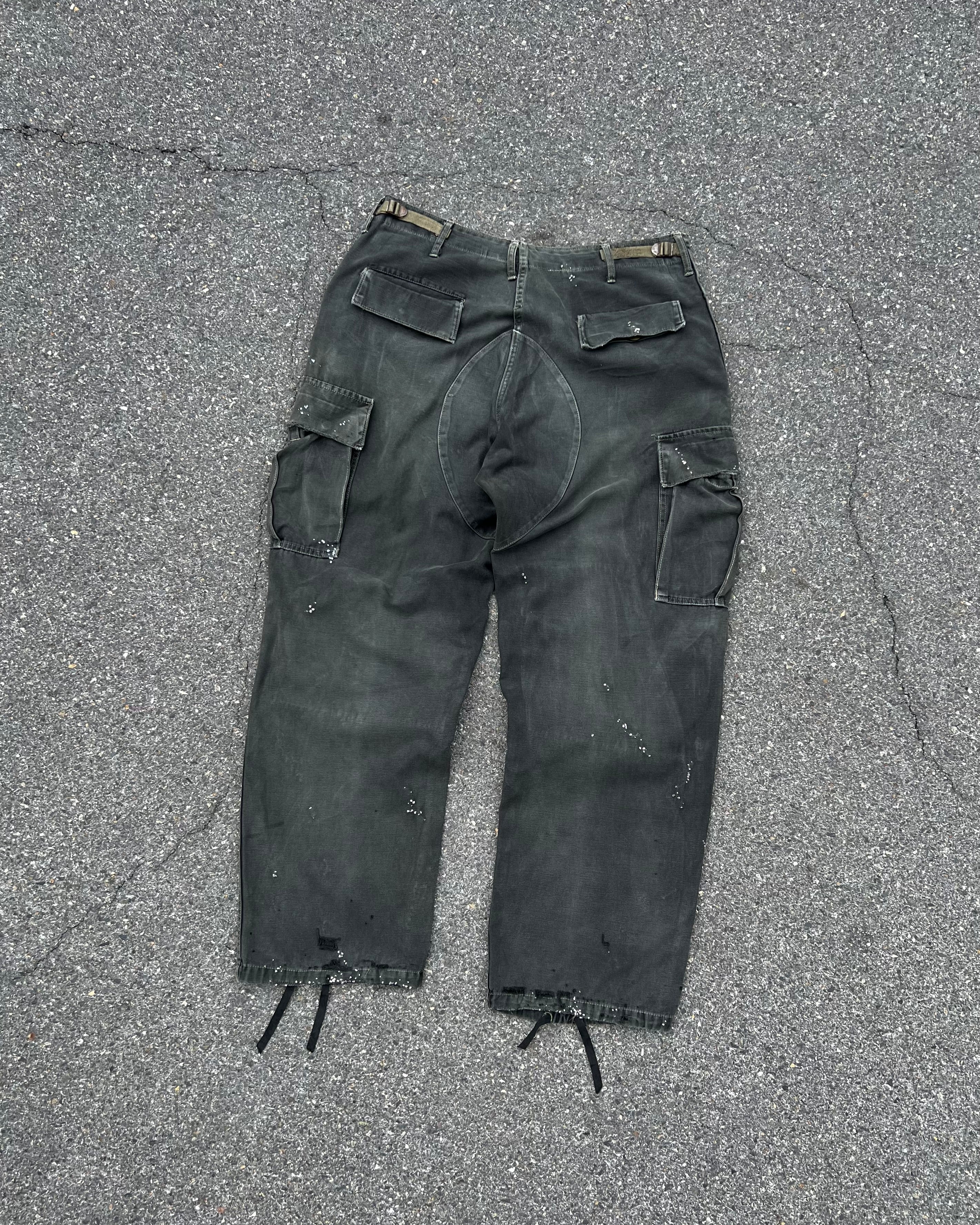 ""'Embroidered Dot Black Faded Cargo Pants