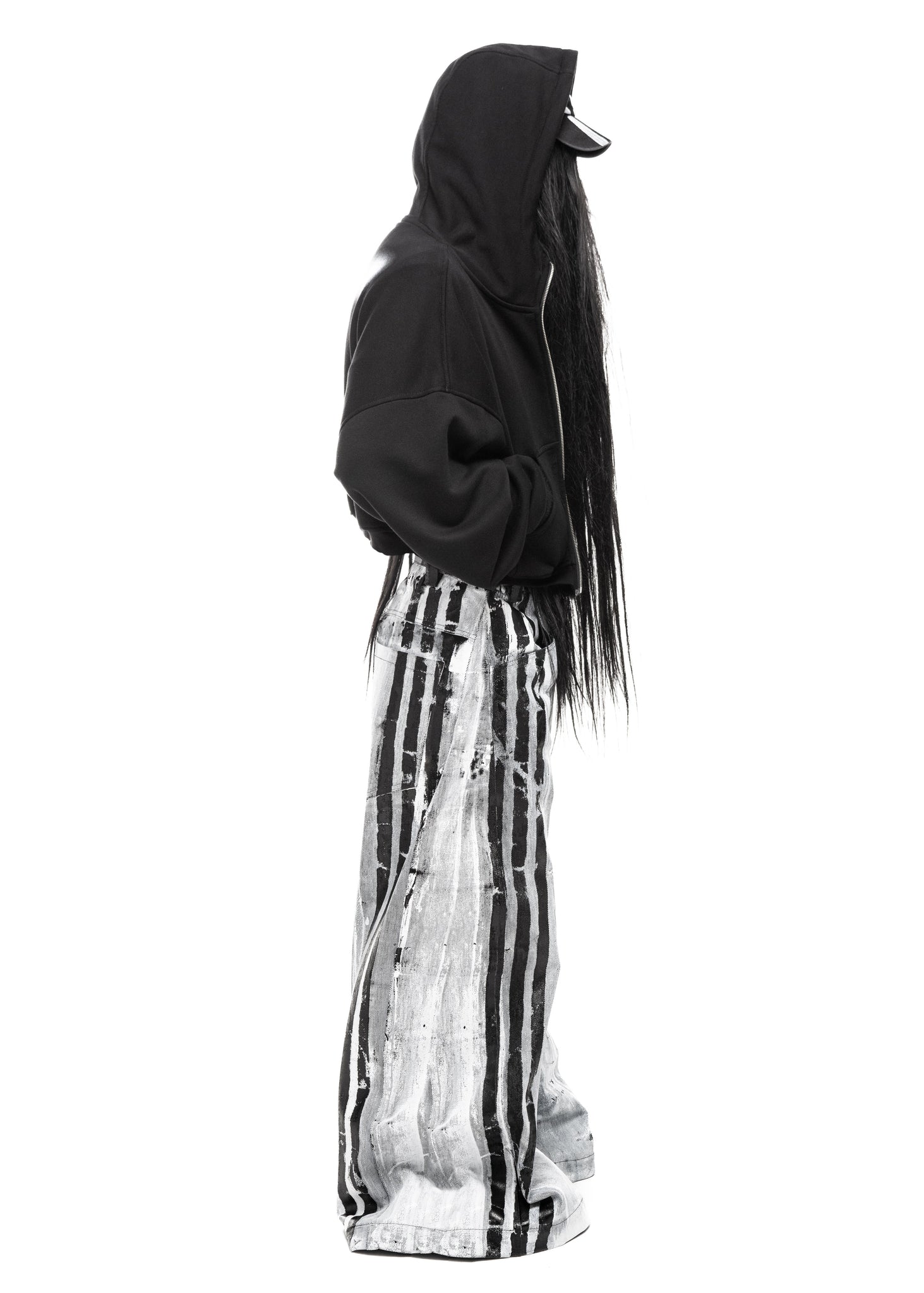 STRIPES WAXED WHITE JEANS