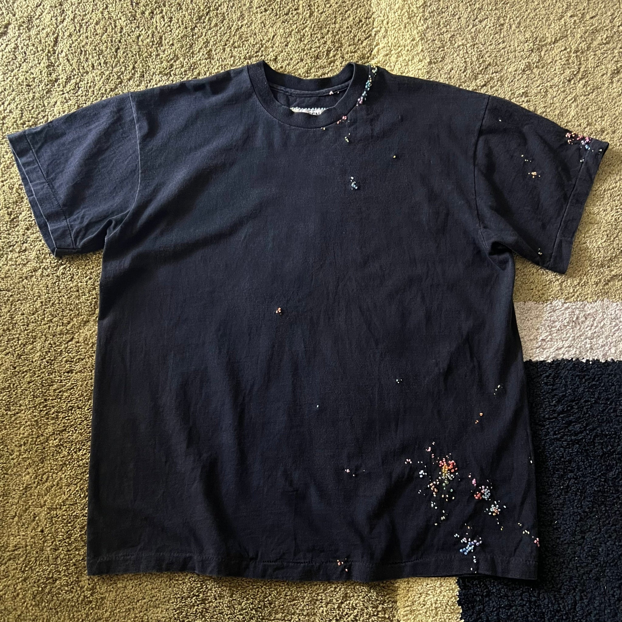 ""Embroidered "Dot" Black Faded tshirt