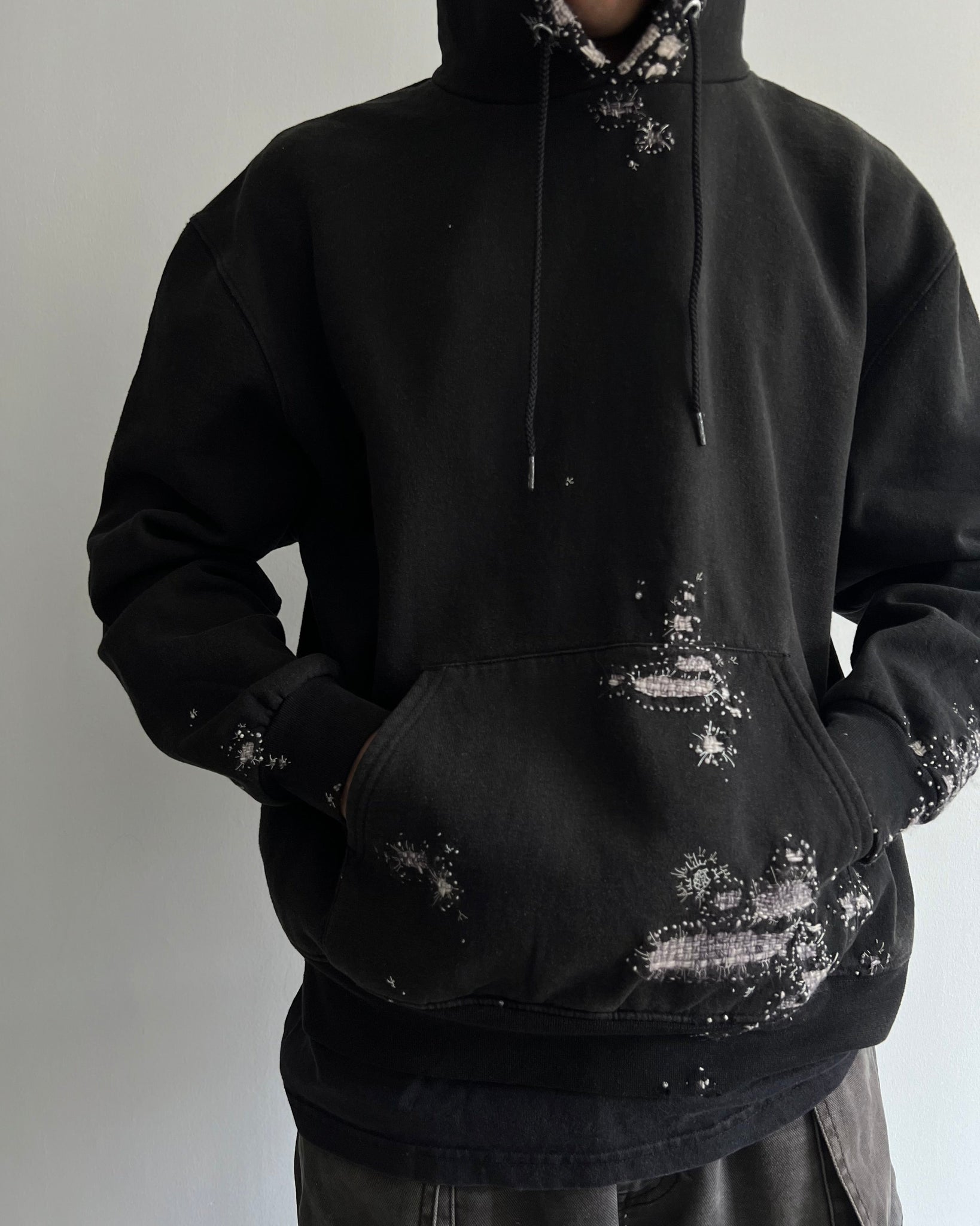 ""'Embroidered BORO Black Hoodie