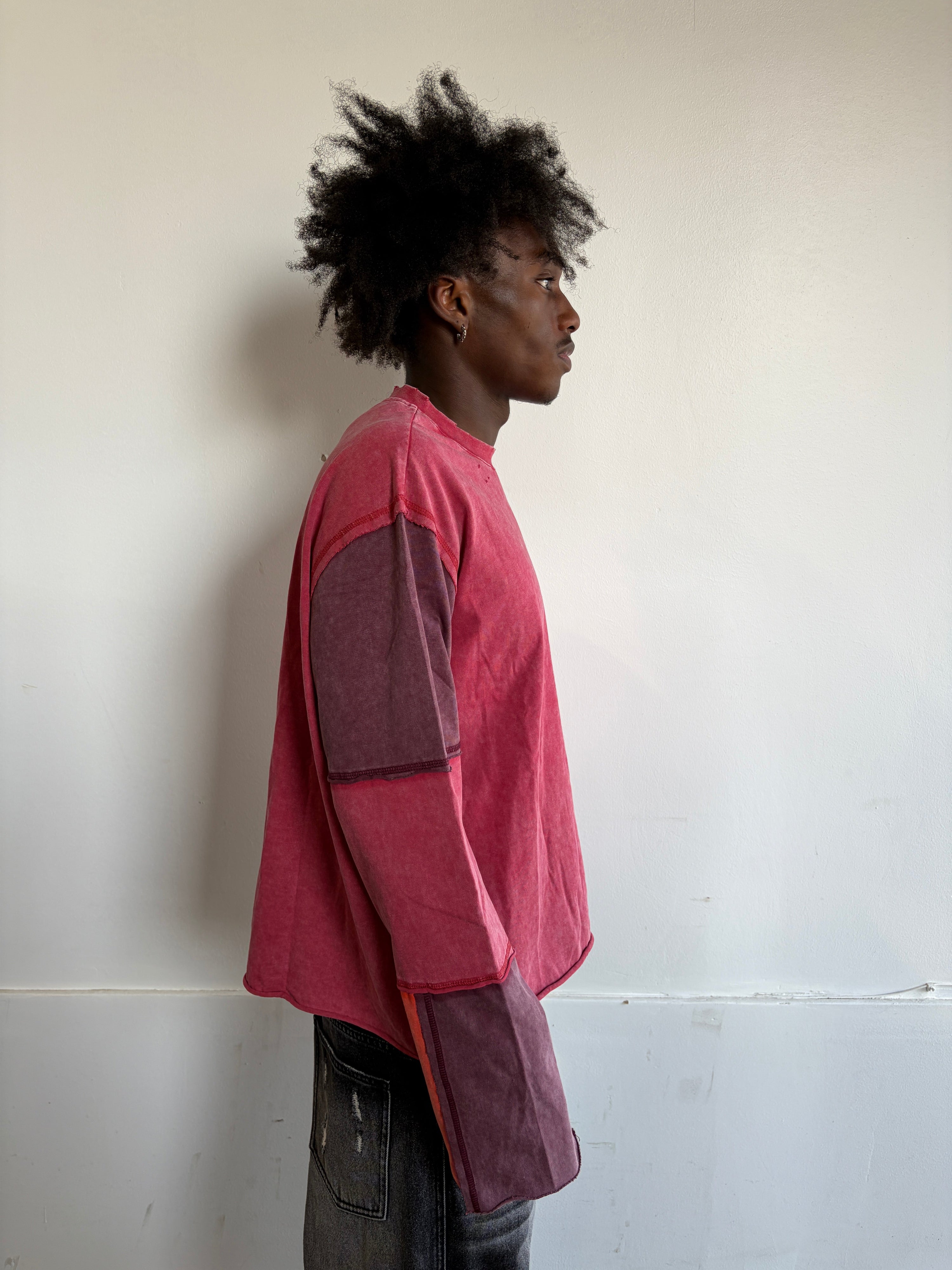 DISTRESSED PATCHWORK LONGSLEEVE - RUBY