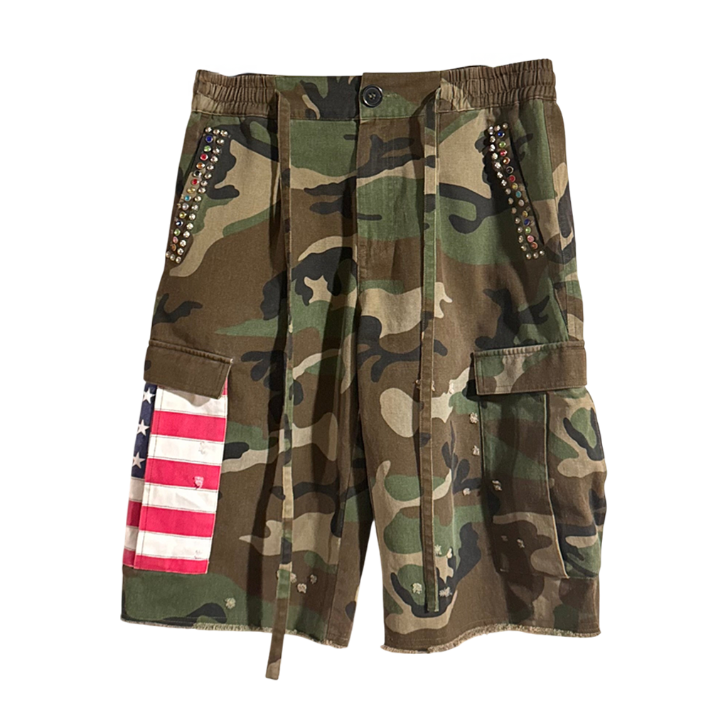 Americana Camo Pleated Rhinestone Shorts