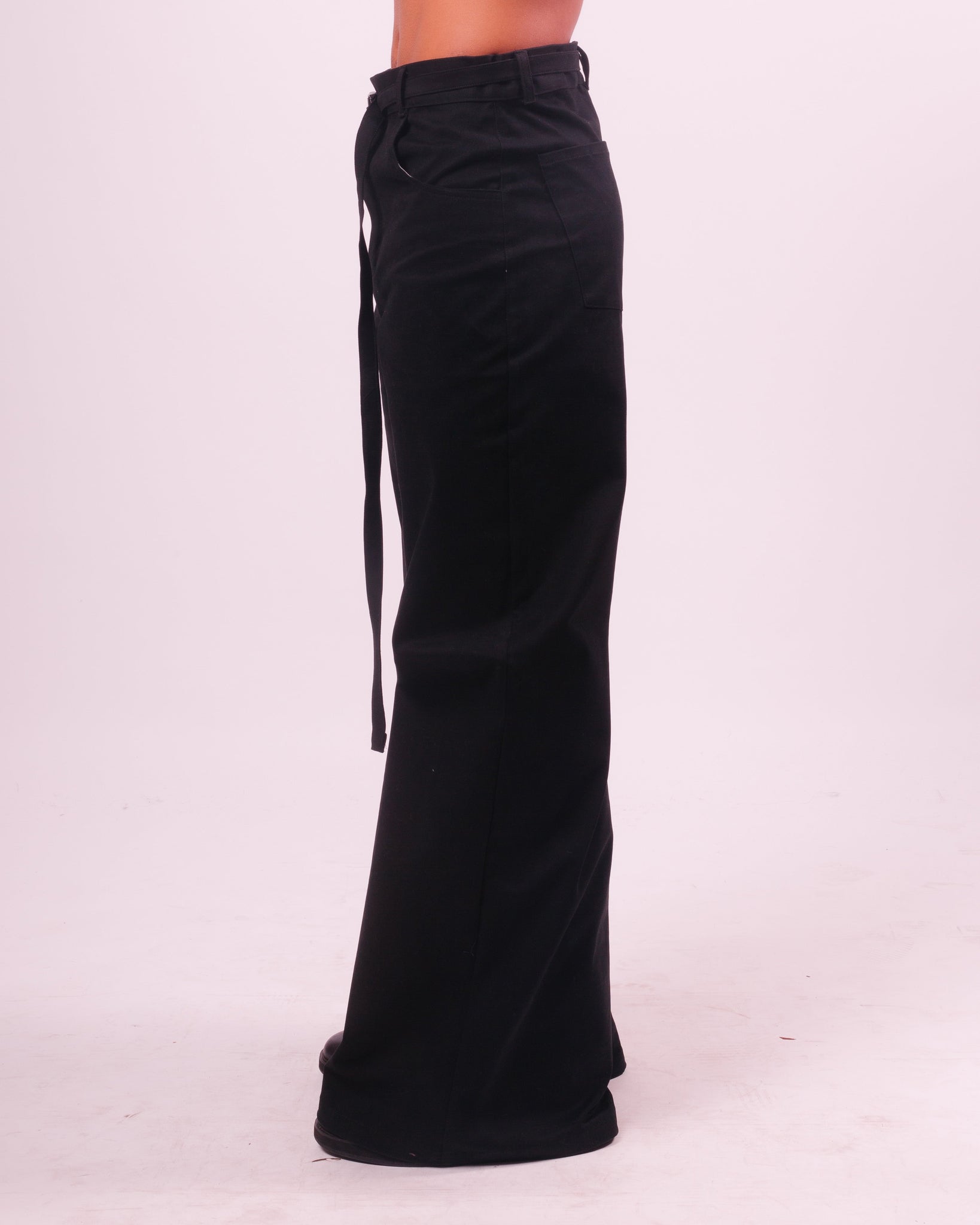 Black Twill "Mushroom" Wide Leg Trouser