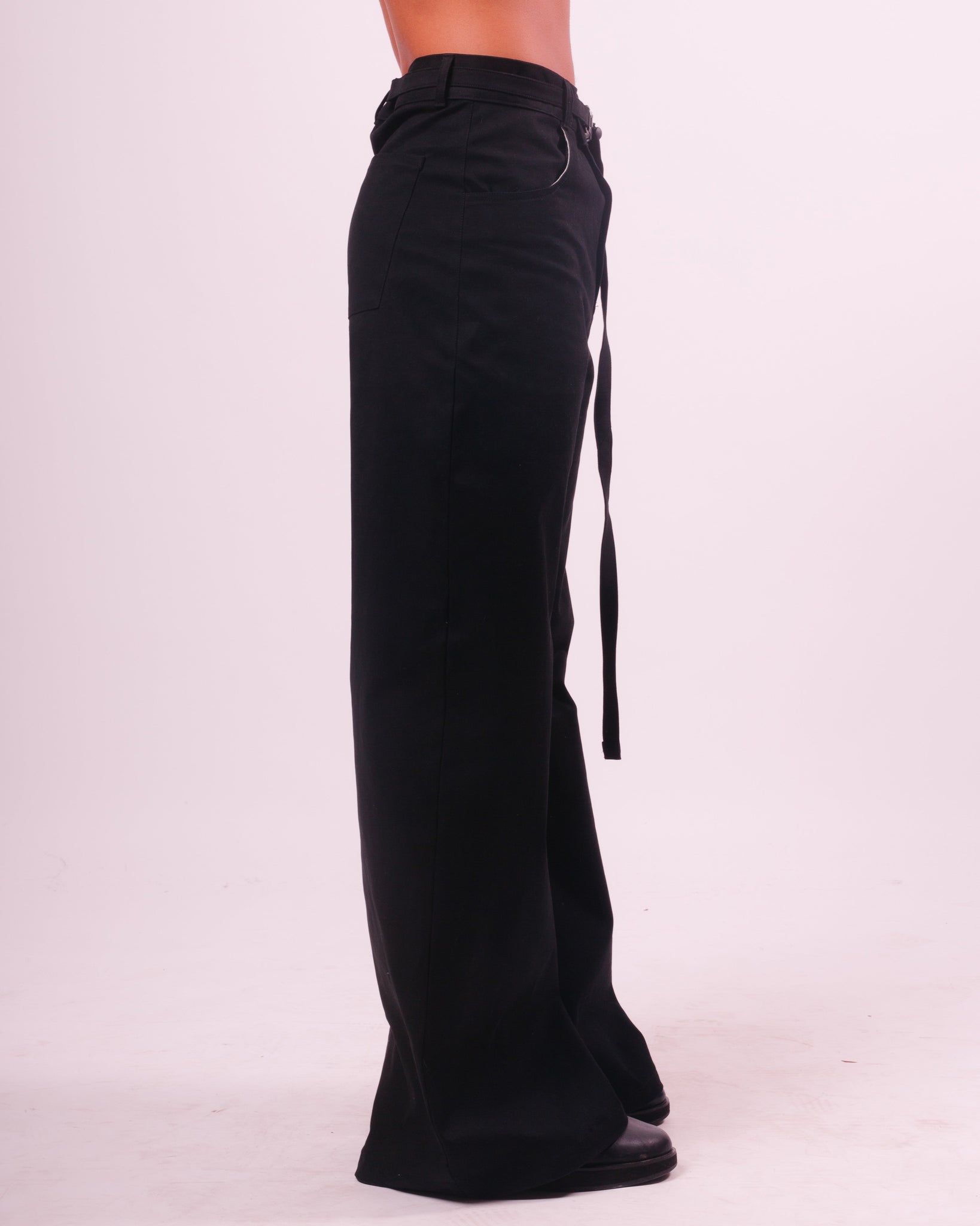 Black Twill "Mushroom" Wide Leg Trouser