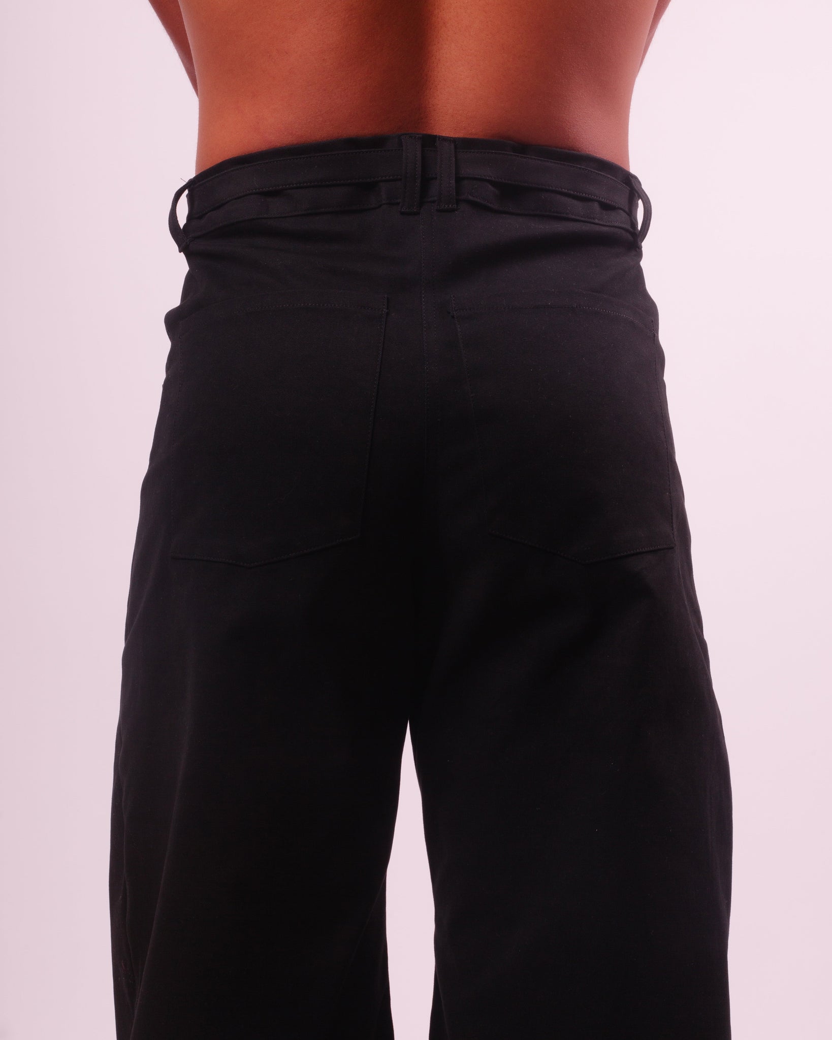 Black Twill "Mushroom" Wide Leg Trouser