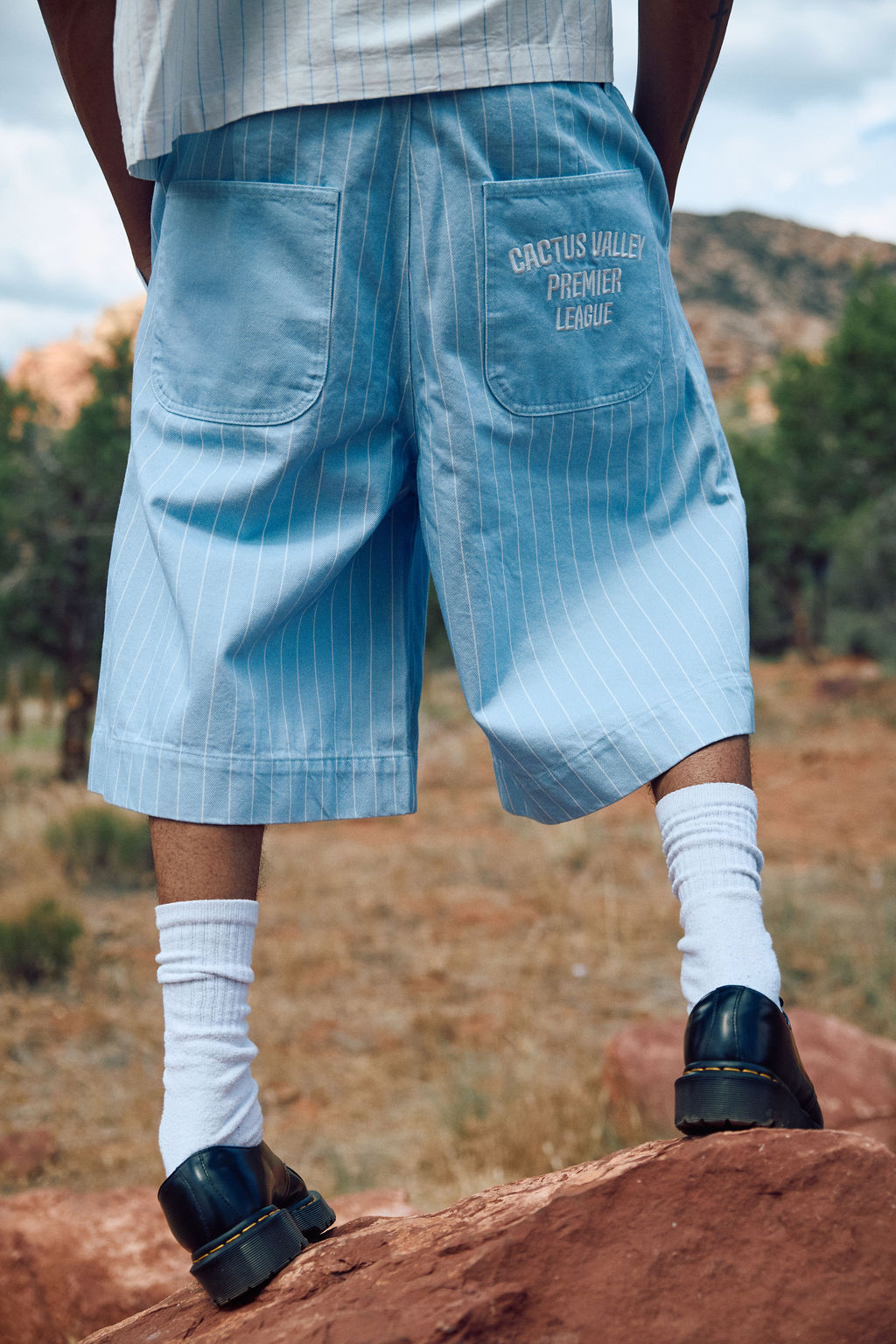 Pleated Cargo Pinstripe Shorts