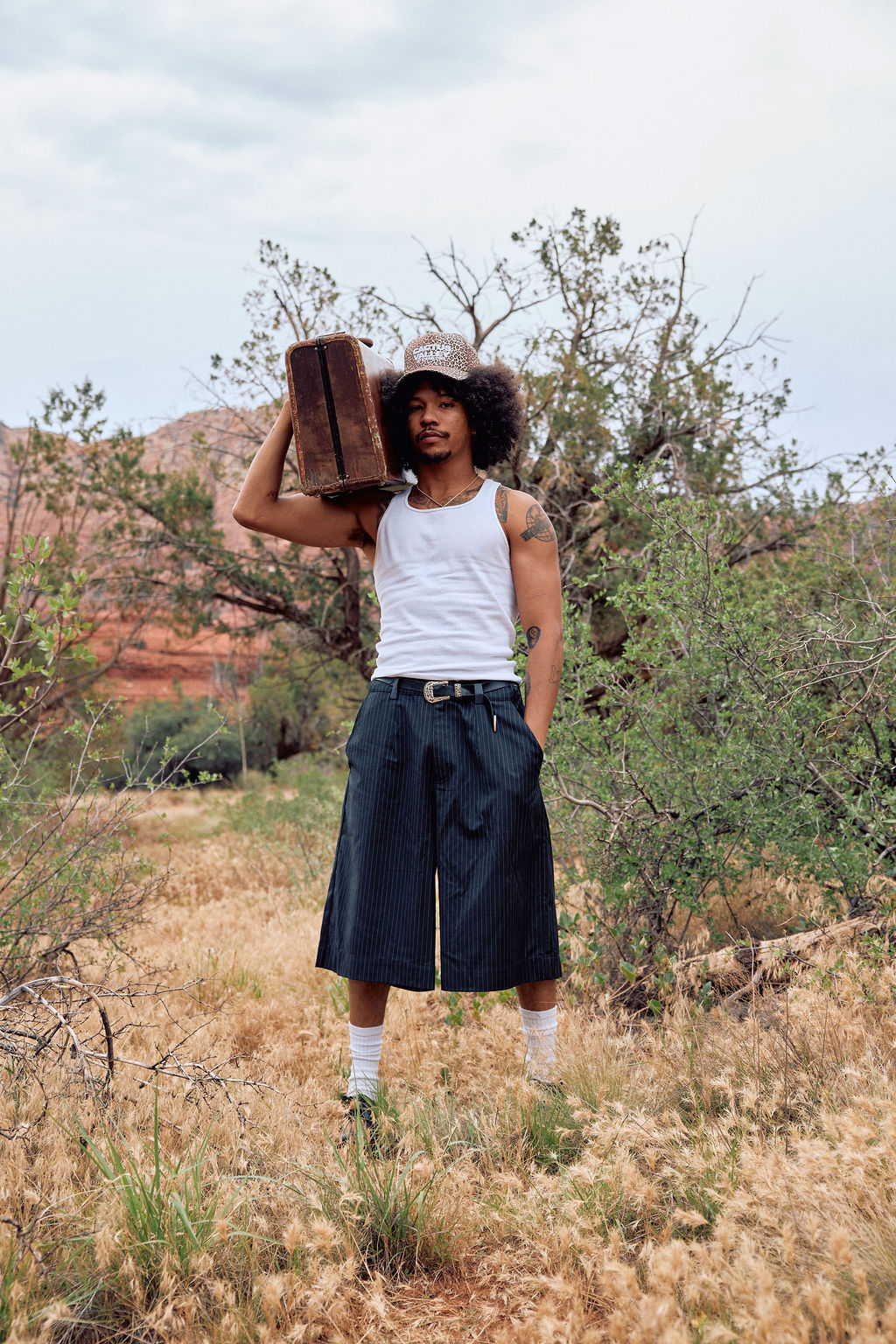 Pleated Pinstripe Shorts