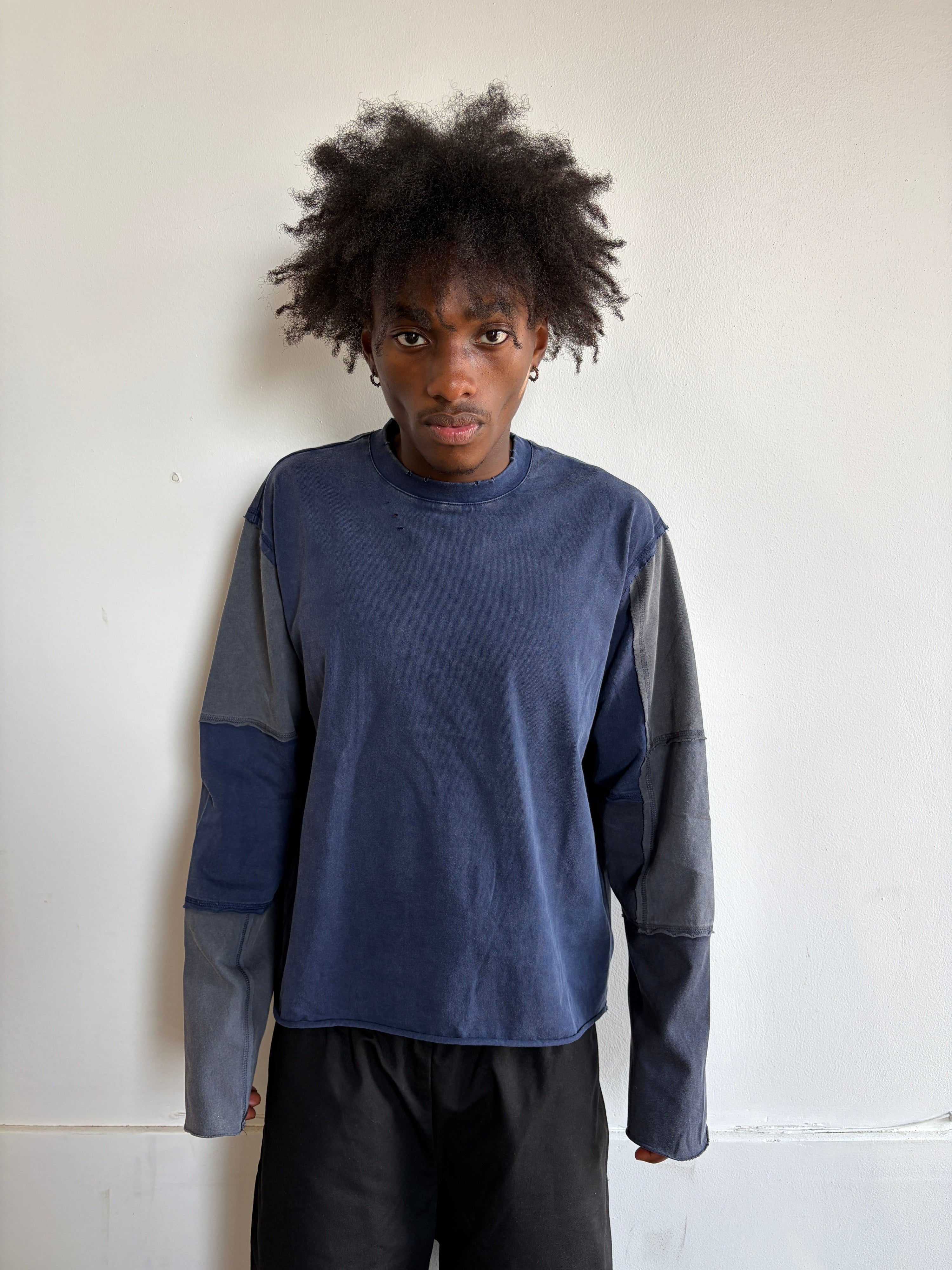 DISTRESSED PATCHWORK LONGSLEEVE - INDIGO