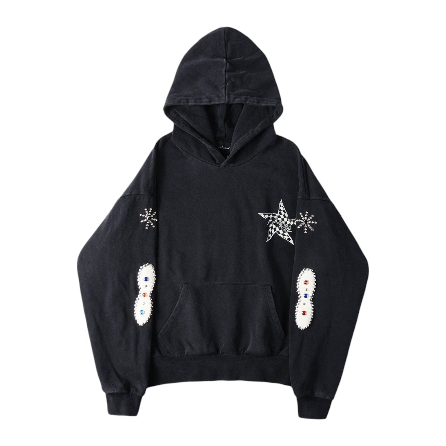 STUDDED LOGO HOODIE IN WASHED BLACK