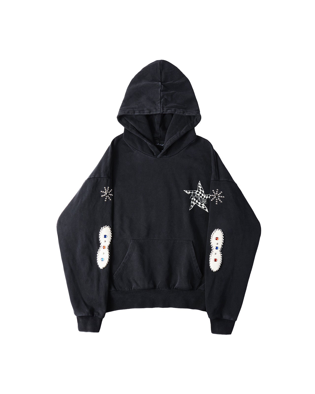 STUDDED LOGO HOODIE IN WASHED BLACK