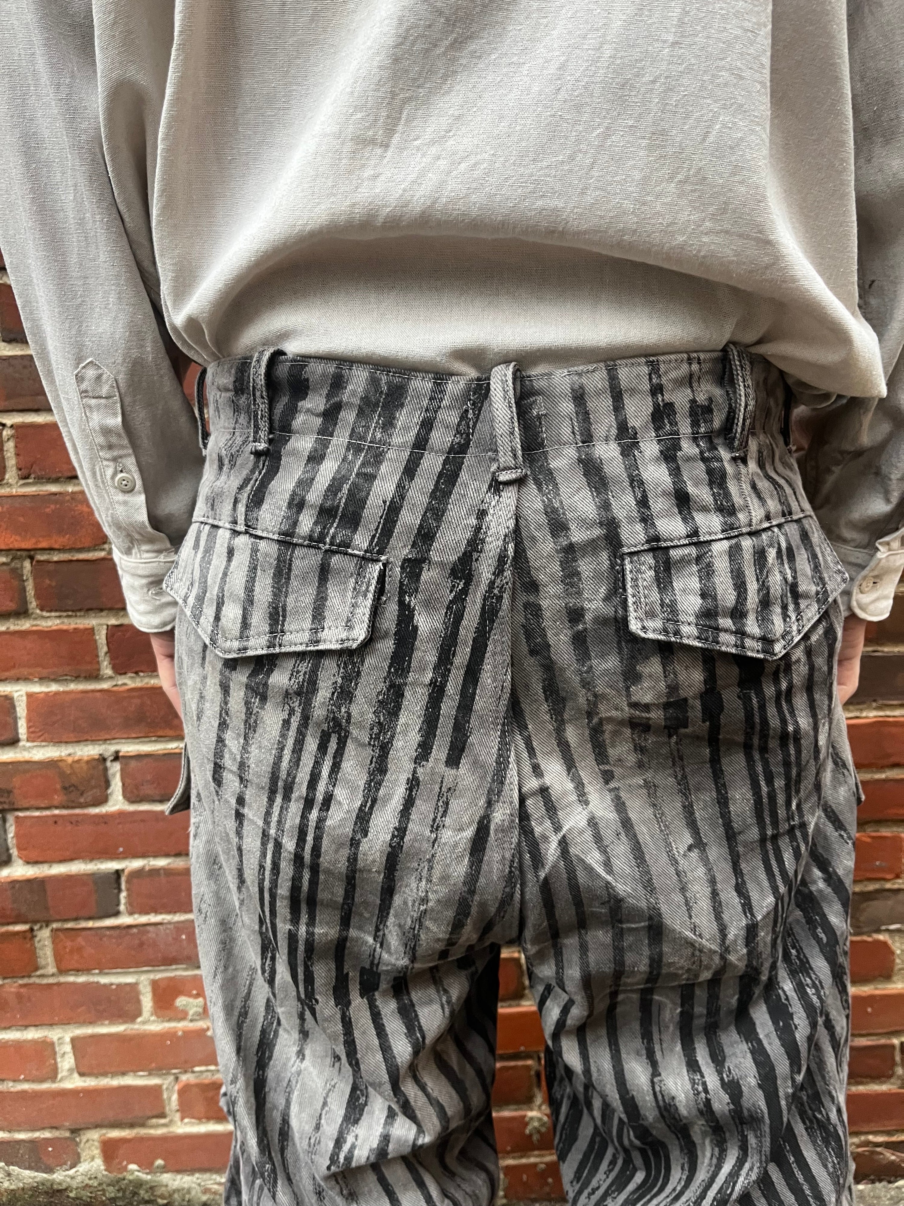 Utility Thwocket Pants - Acorn + Rust Dyed Stripe Denim