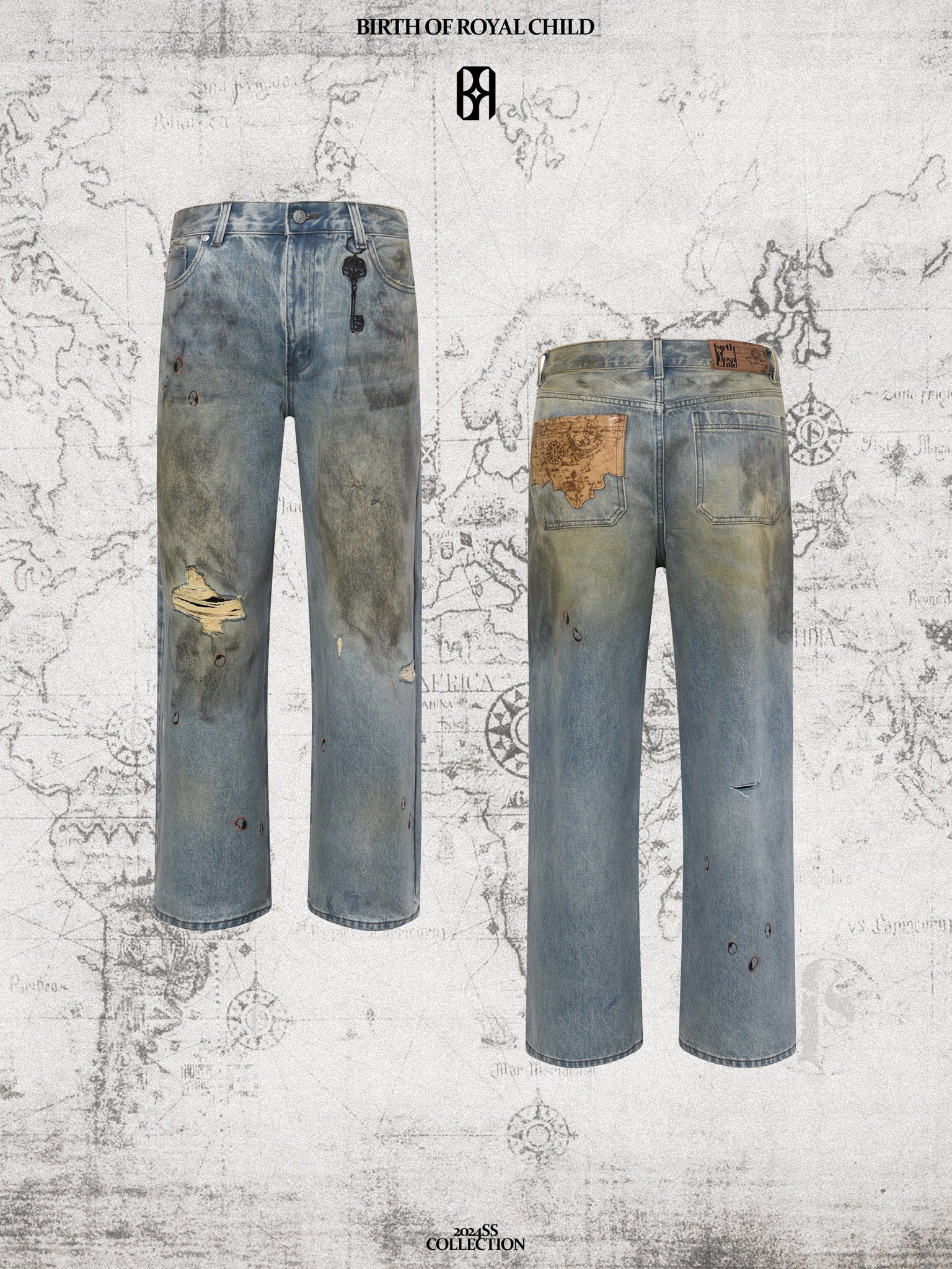 Dirty-Washed Brushing Wax Baggy Denim