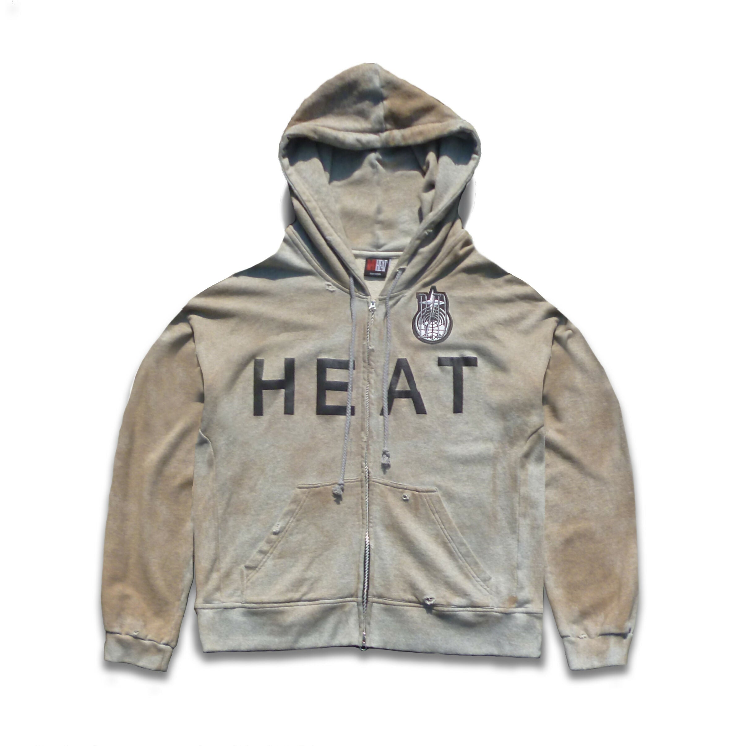 'HEAT' Distressed Zip Hoodie