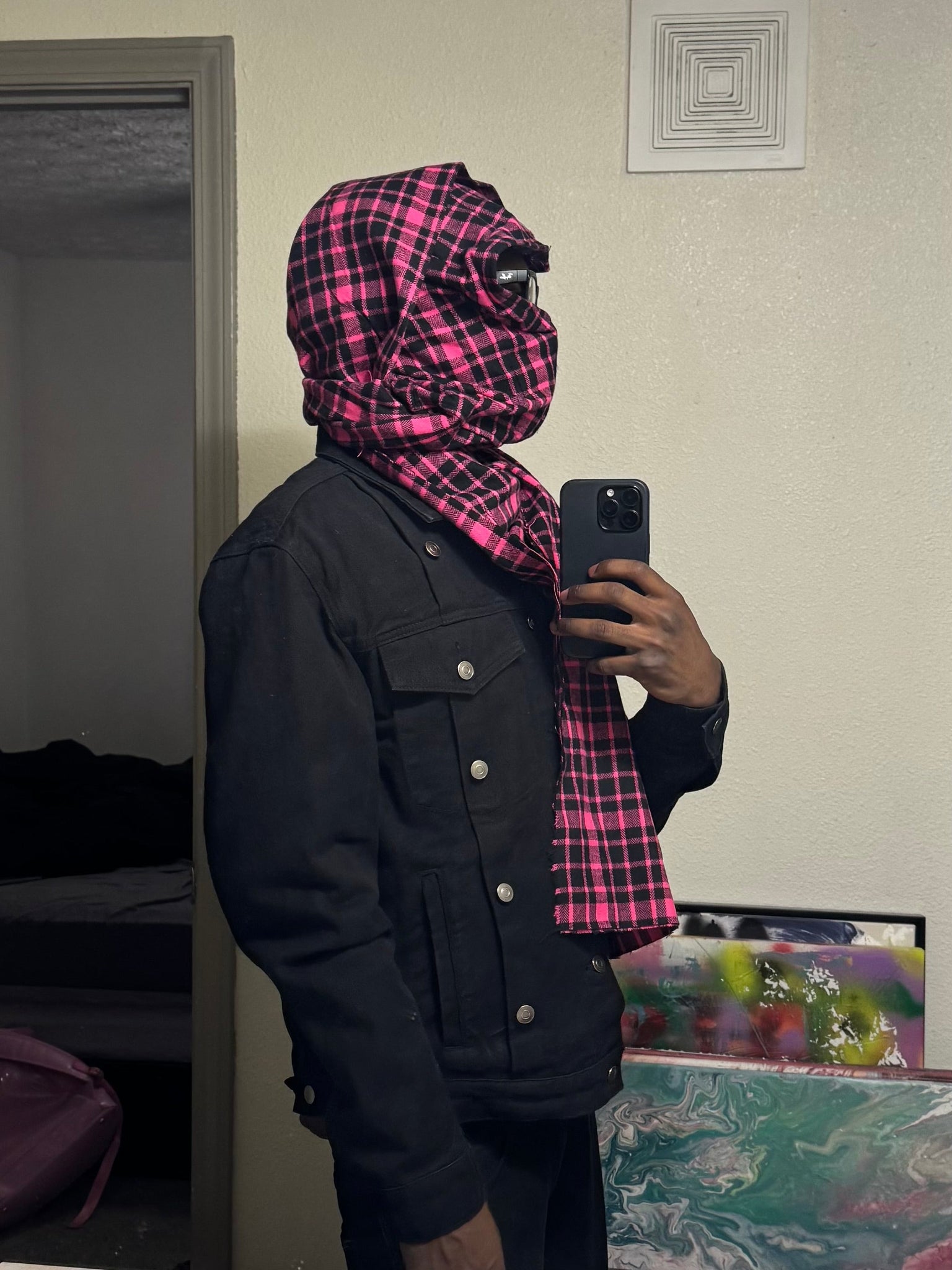 Pink Plaid Scarf-Hood