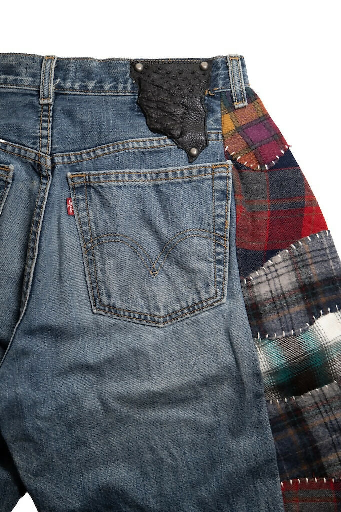 Patchwork Wool Side-Seam Denim Shorts