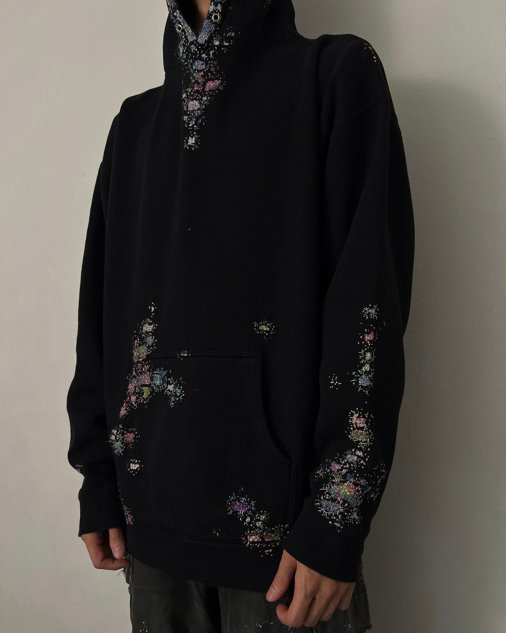 """Embroidered Black Hoodie