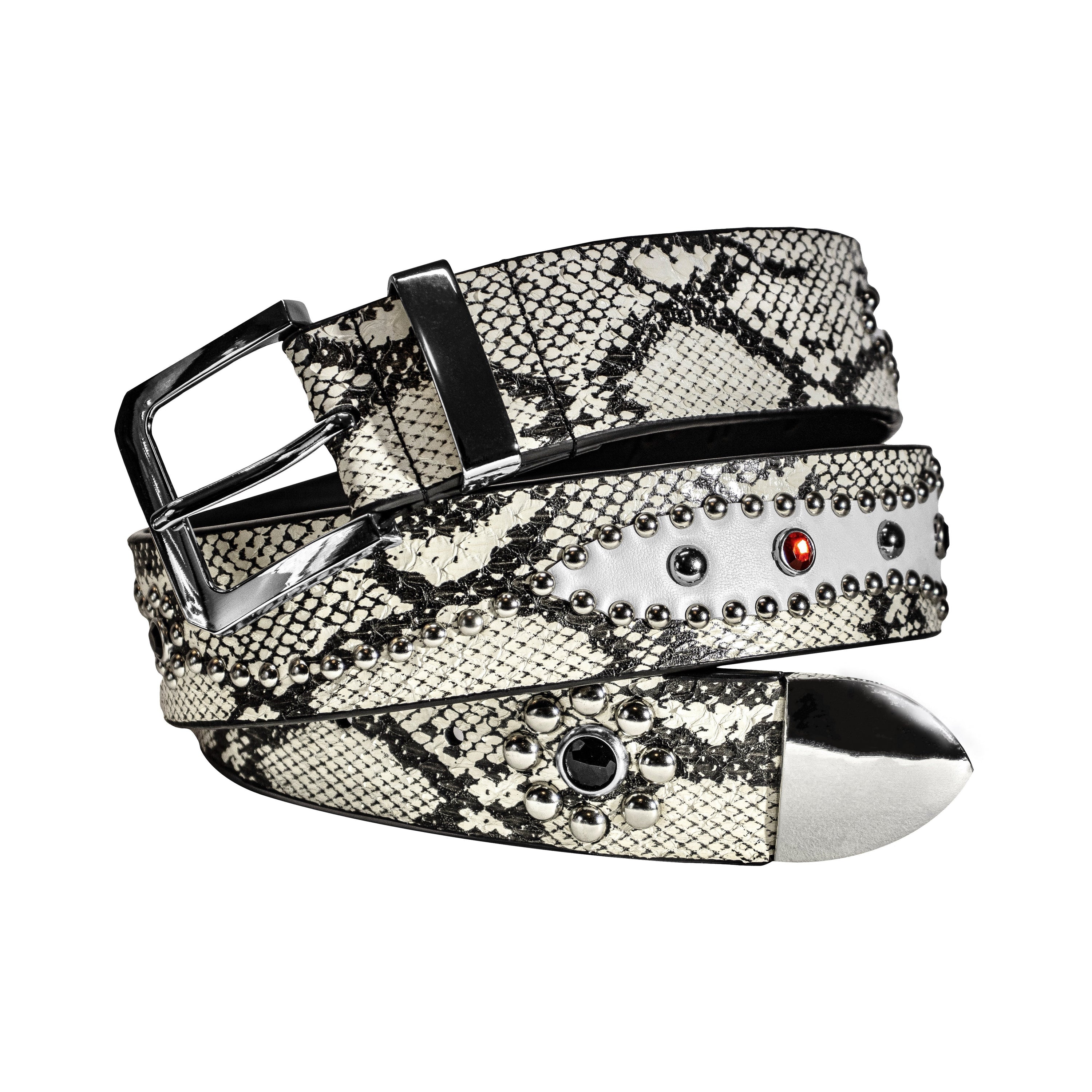 STUDDED SNAKESKIN BELT IN WHITE