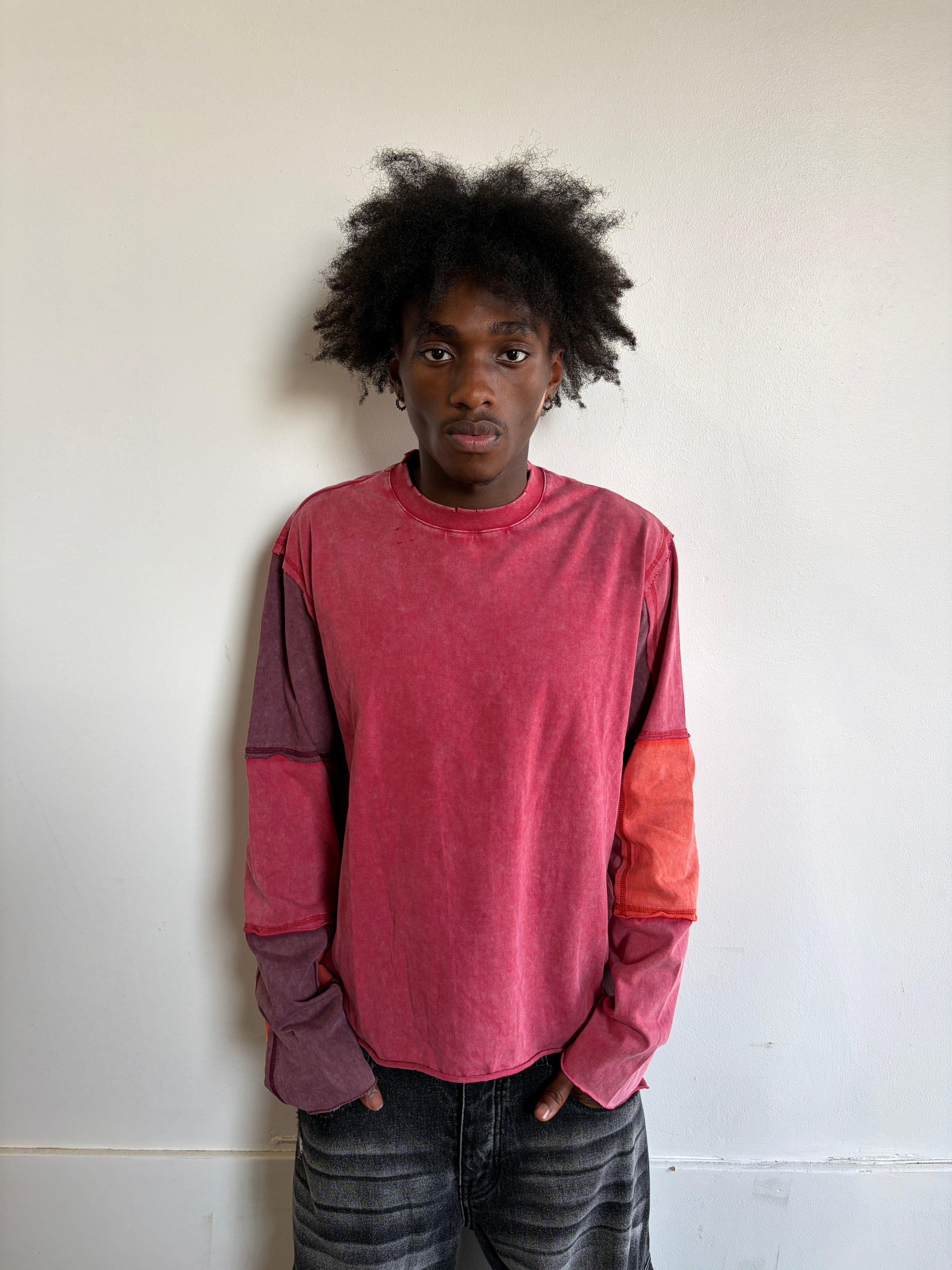 DISTRESSED PATCHWORK LONGSLEEVE - RUBY