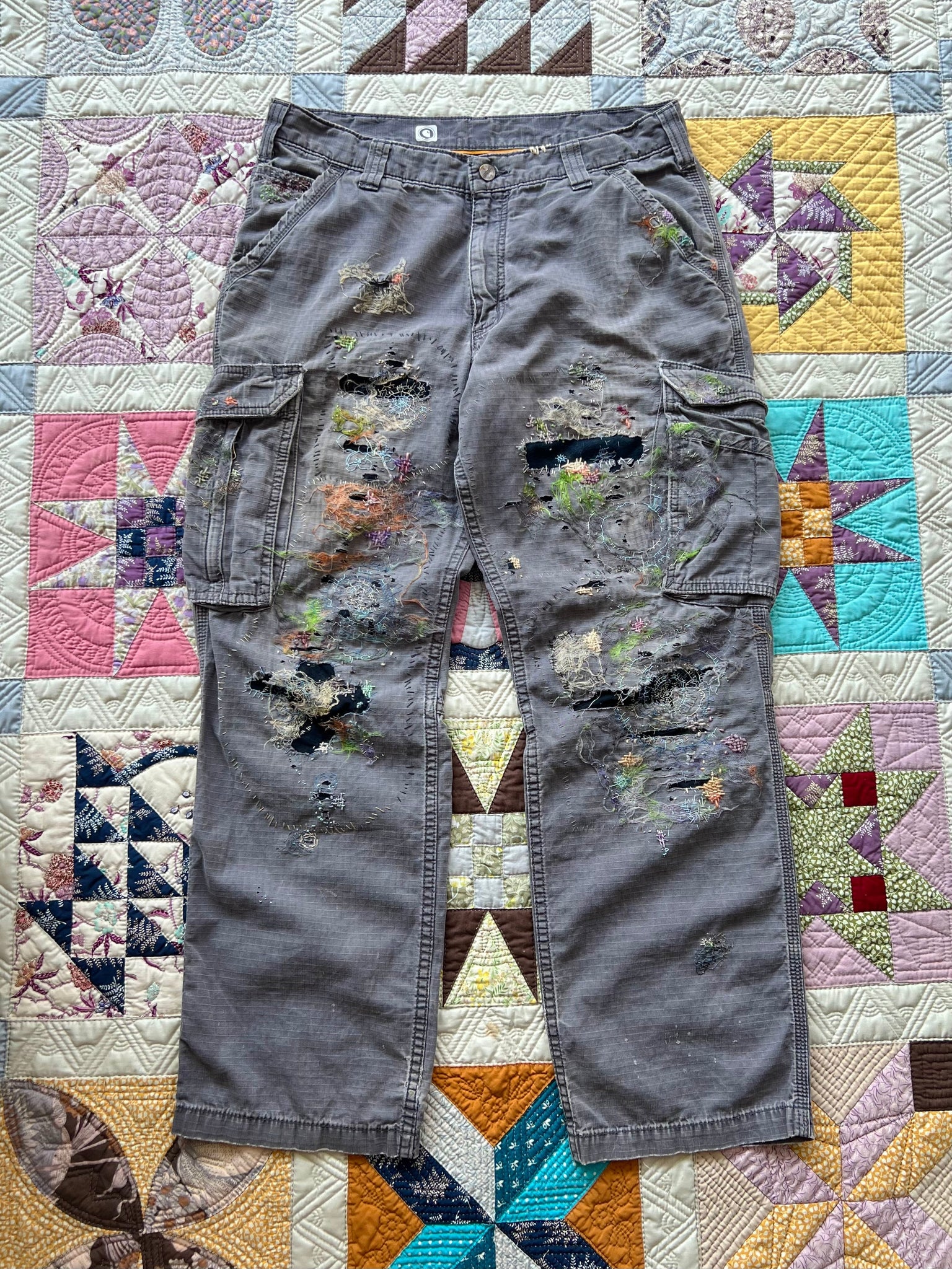 """Embroidered Grey Work Pants