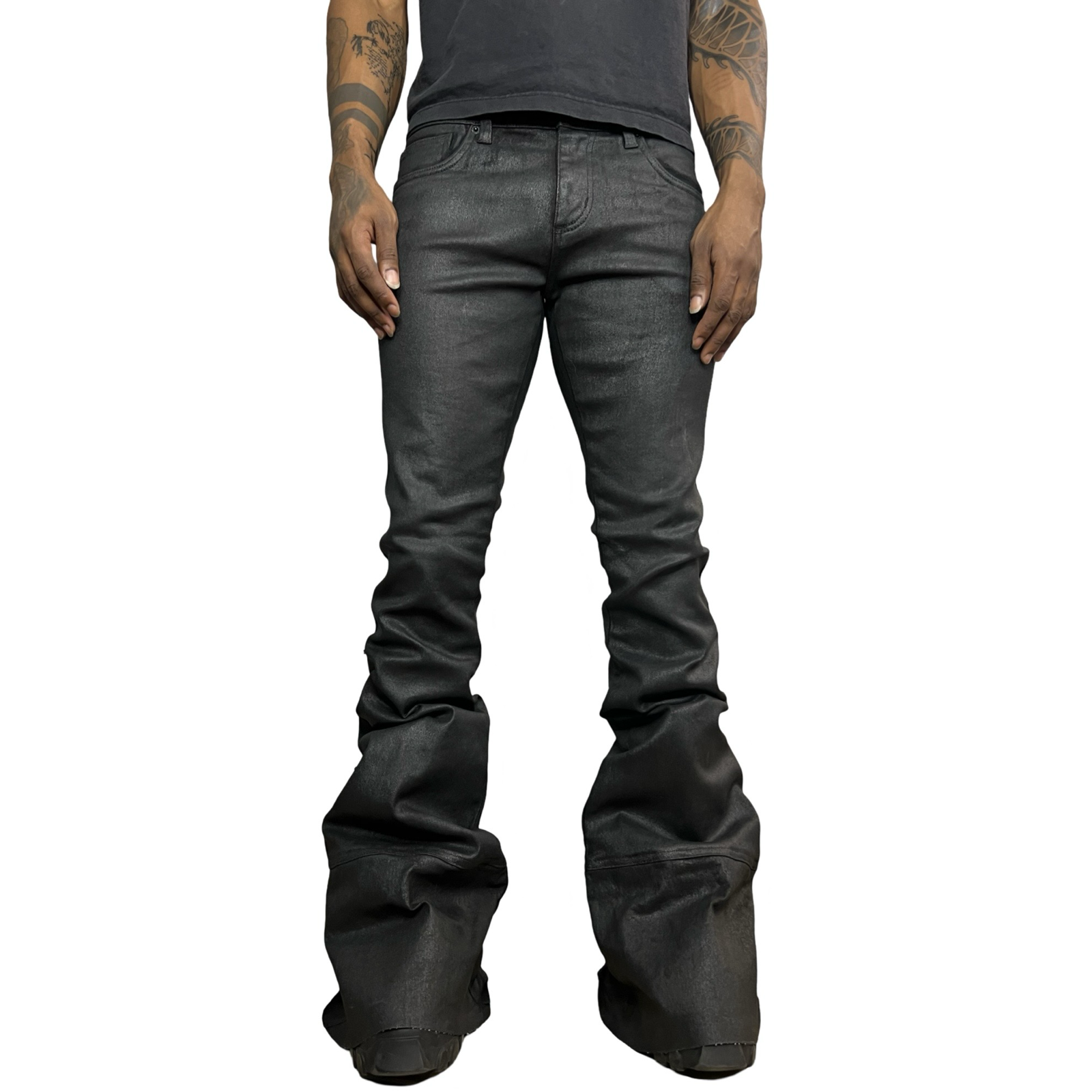 パンツ NO MASS PROD LACED UP WAX DENIM JEANS NO MASS PROD LACED UP WAX DENIM JEANS Slick Style: Waxed