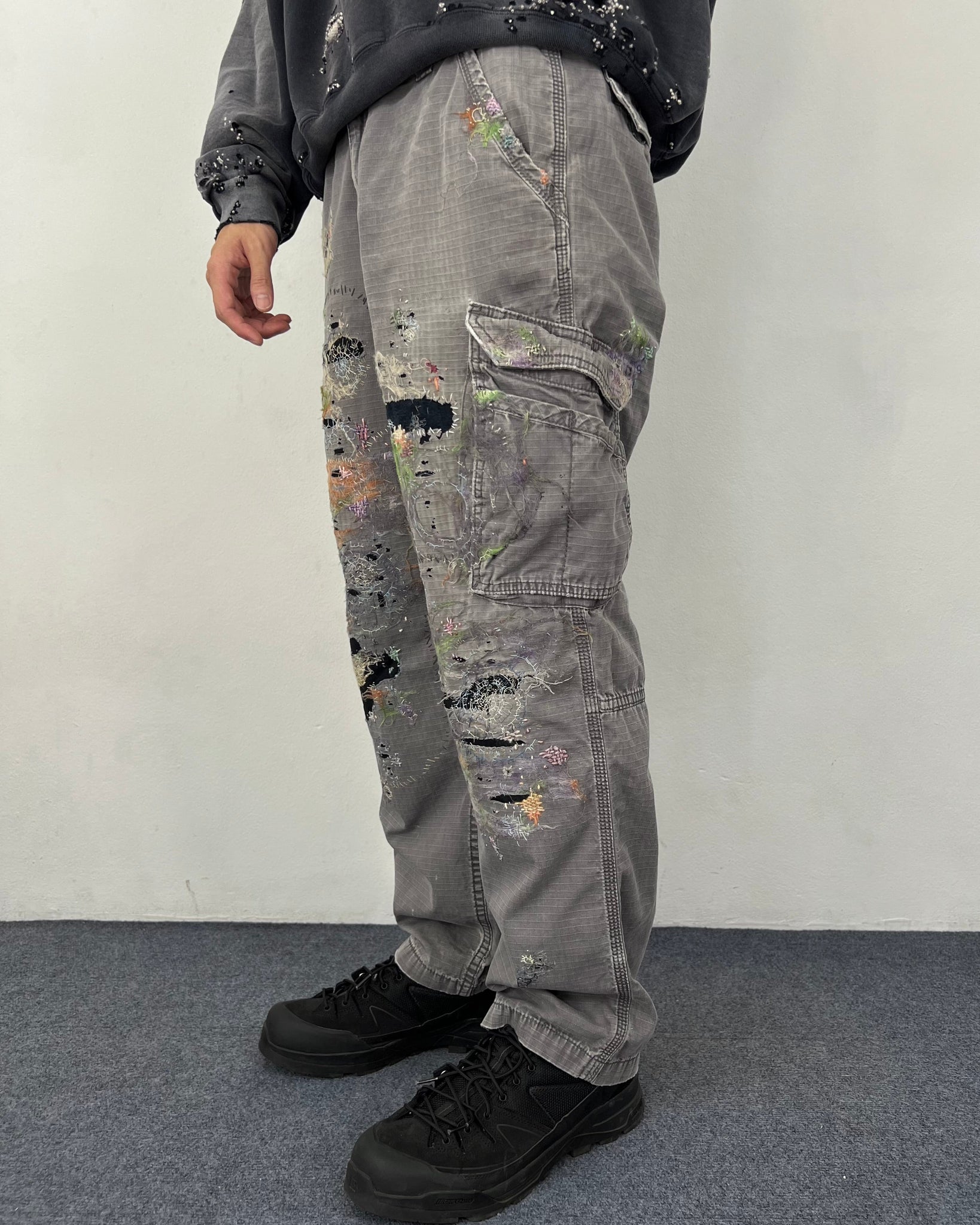 """Embroidered Grey Work Pants