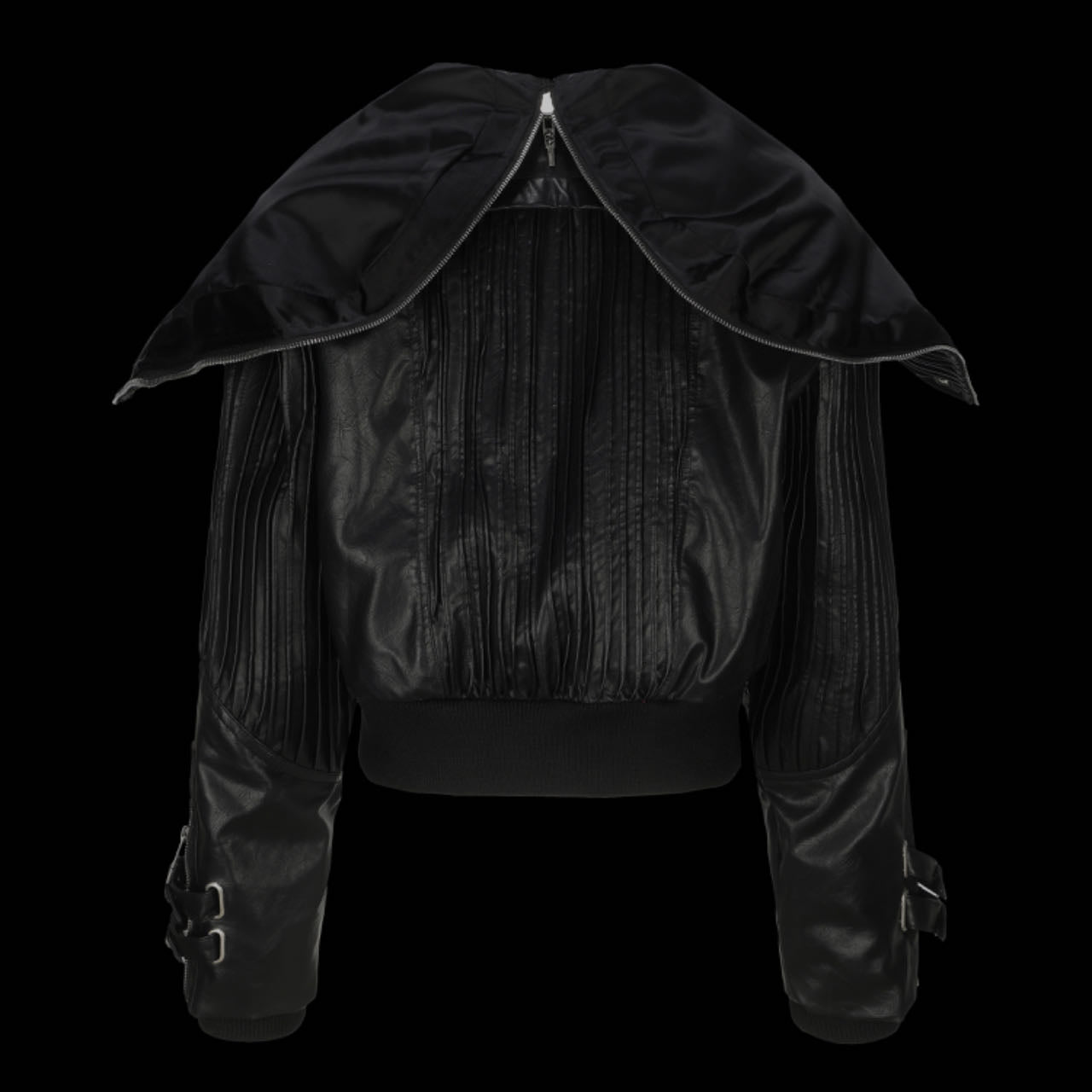 LEATHER PLISSE HOOD JACKET