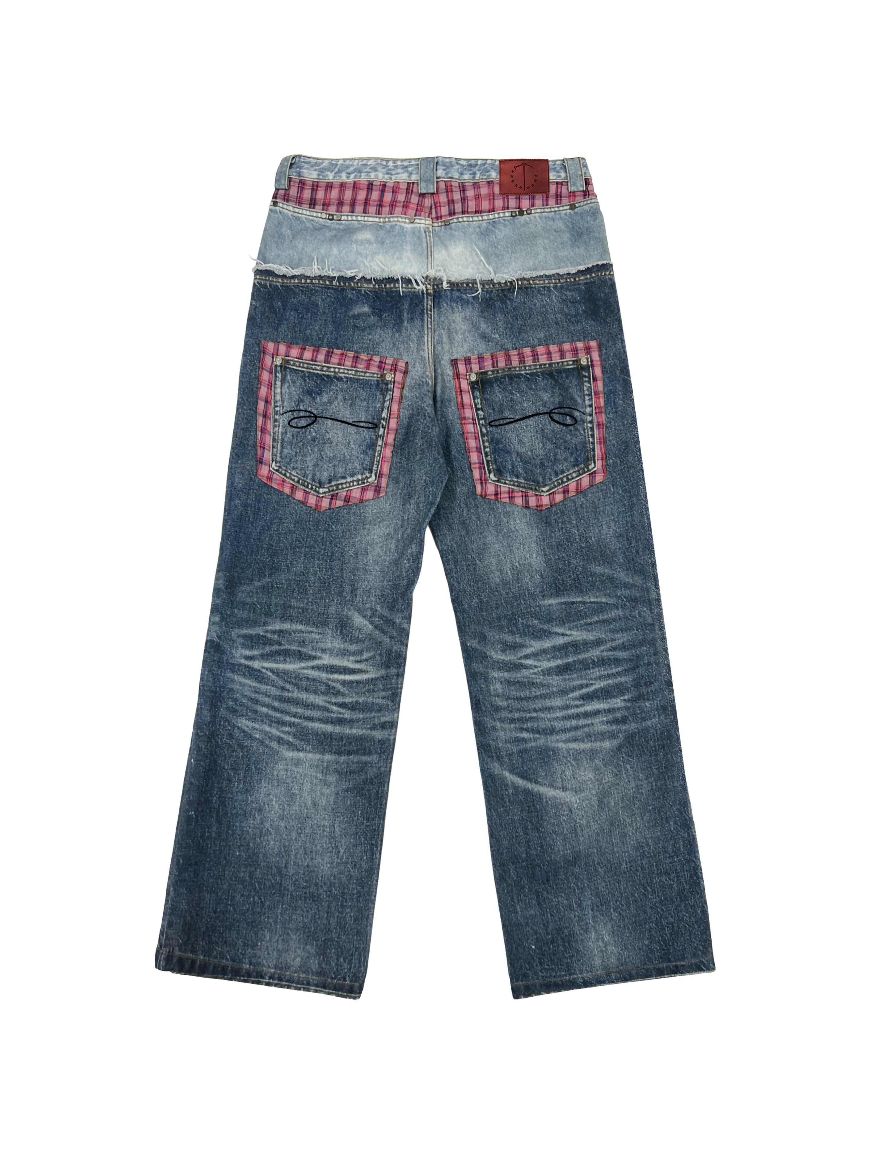PLAID DOUBLE-WAIST JEANS