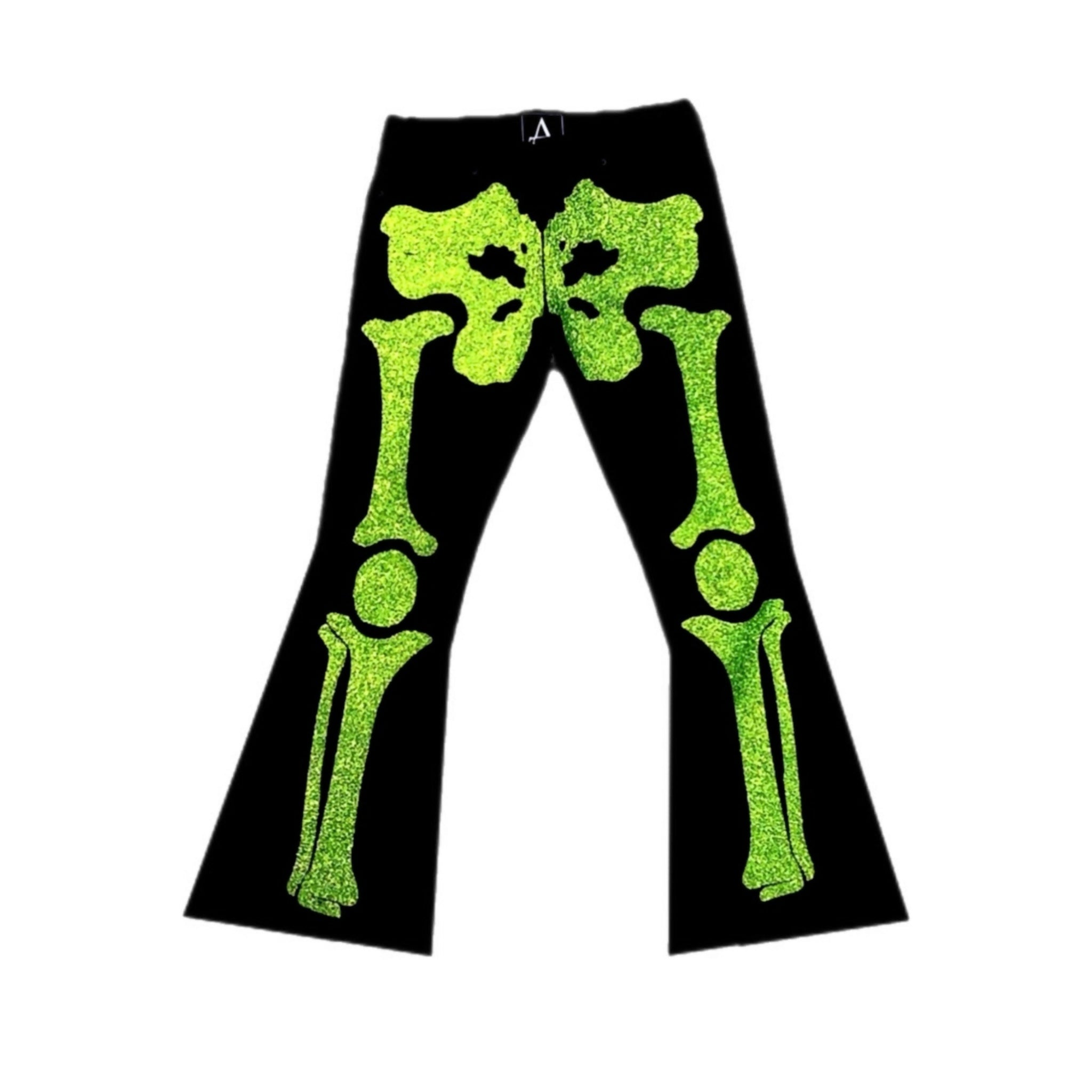 Slime Green Skeleton Kit Flare Denim Pants