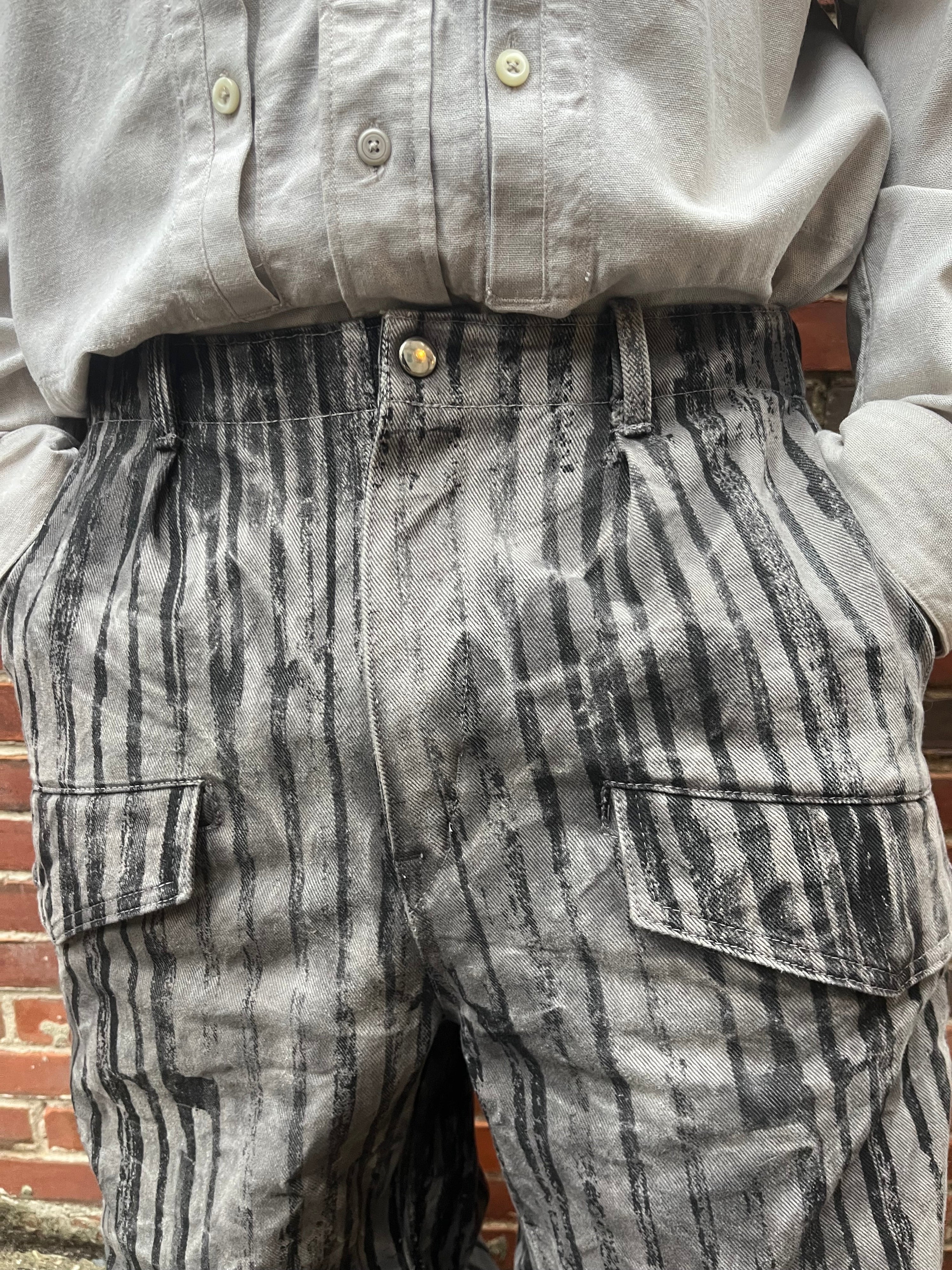 Utility Thwocket Pants - Acorn + Rust Dyed Stripe Denim